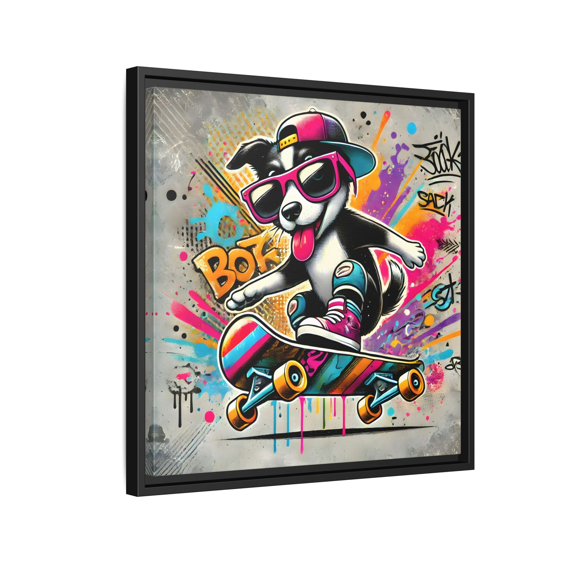 Funny Funky Dog Play Skateboard Canvas Wall Art Kids Room Prints
