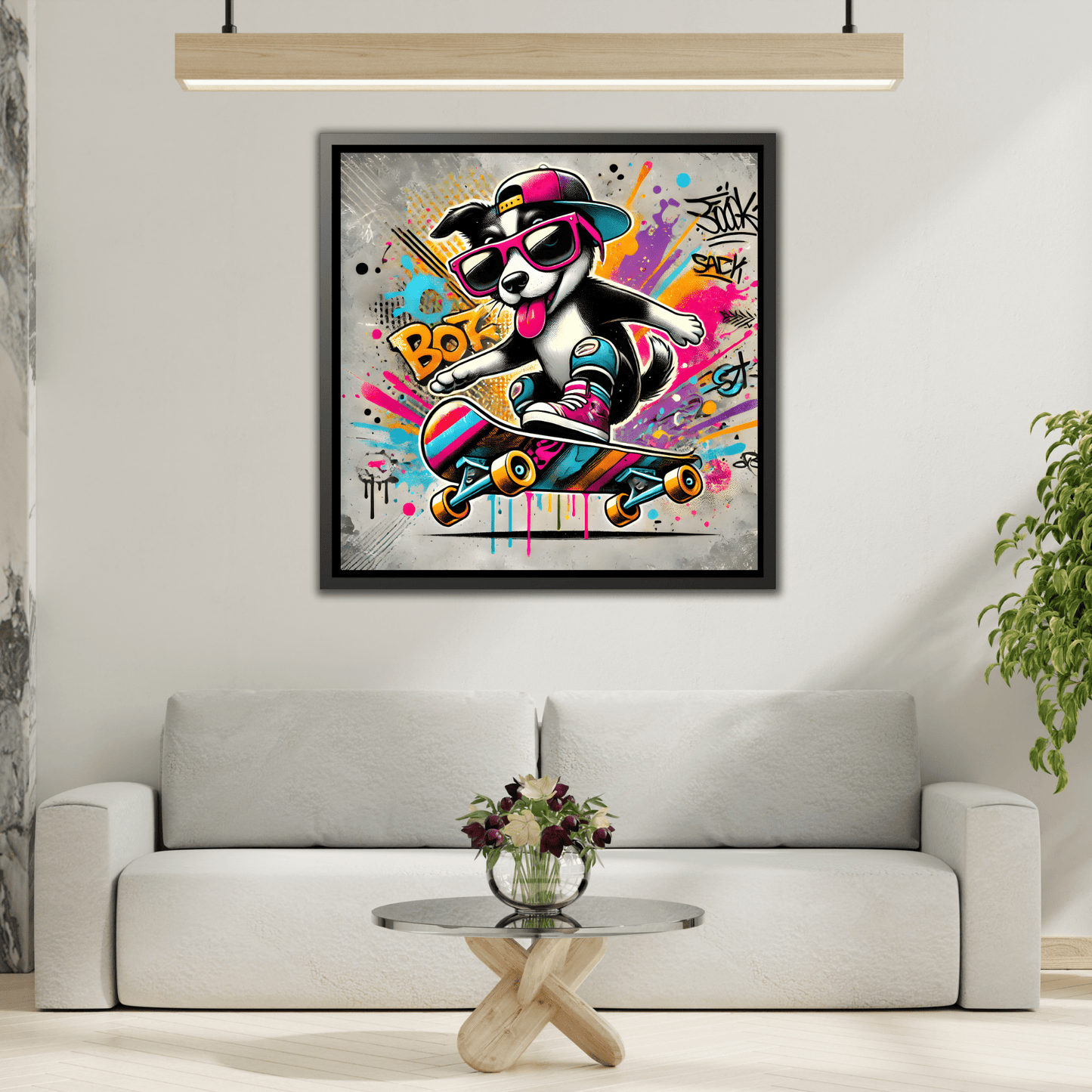 Funny Funky Dog Play Skateboard Canvas Wall Art Kids Room Prints