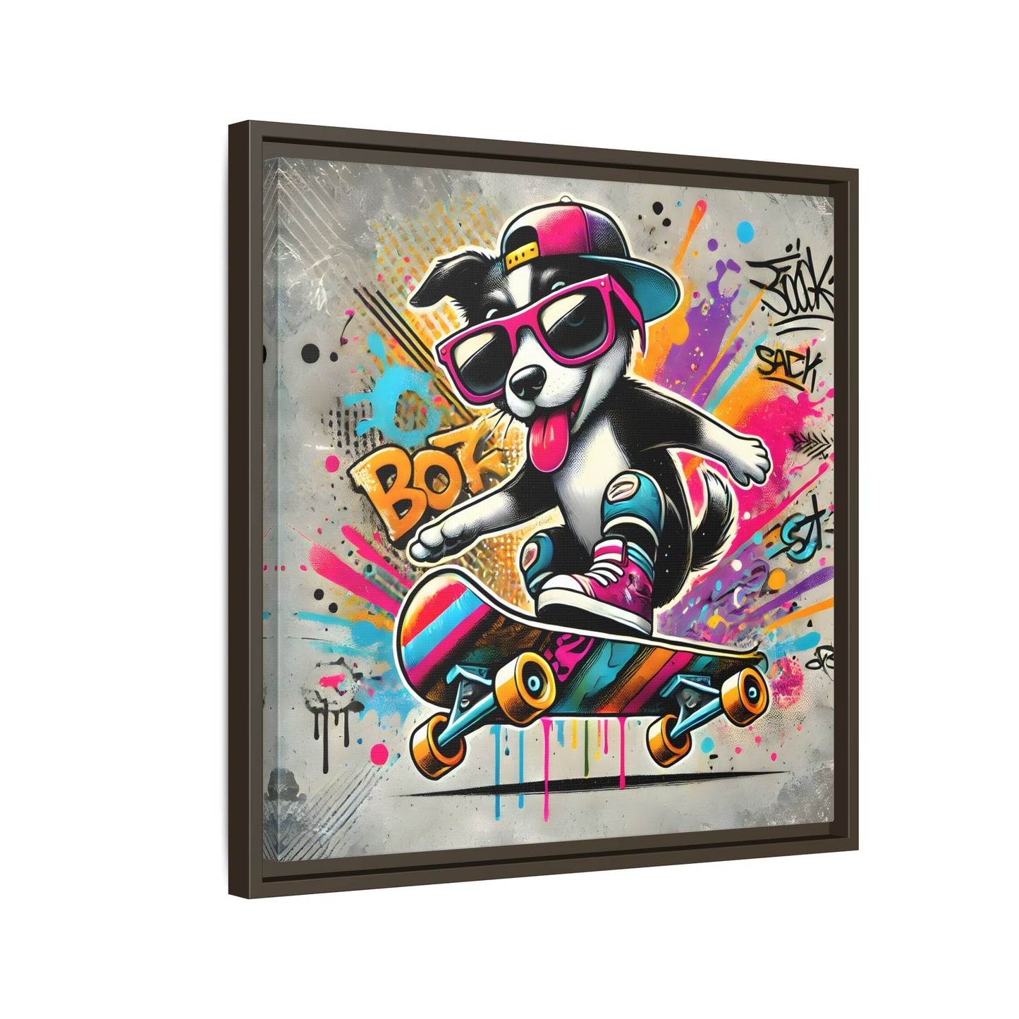 Funny Funky Dog Play Skateboard Canvas Wall Art Kids Room Prints