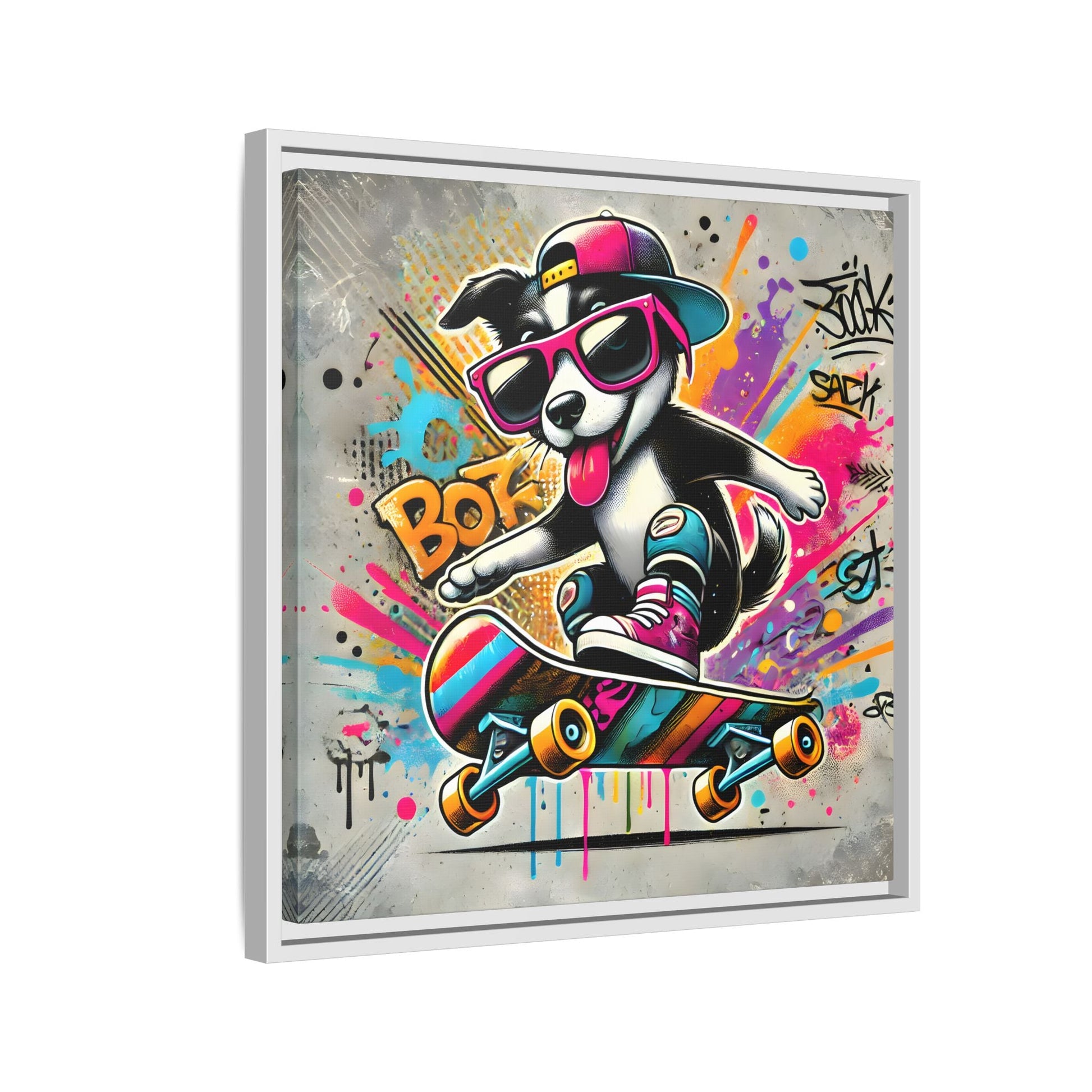 Funny Funky Dog Play Skateboard Canvas Wall Art Kids Room Prints