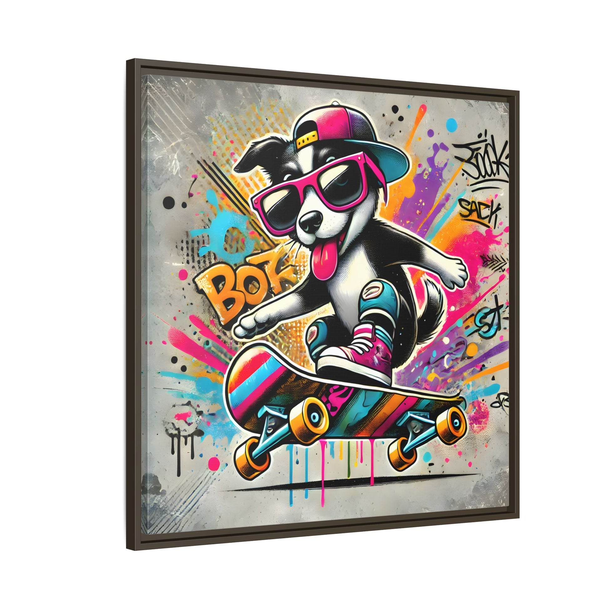 Funny Funky Dog Play Skateboard Canvas Wall Art Kids Room Prints