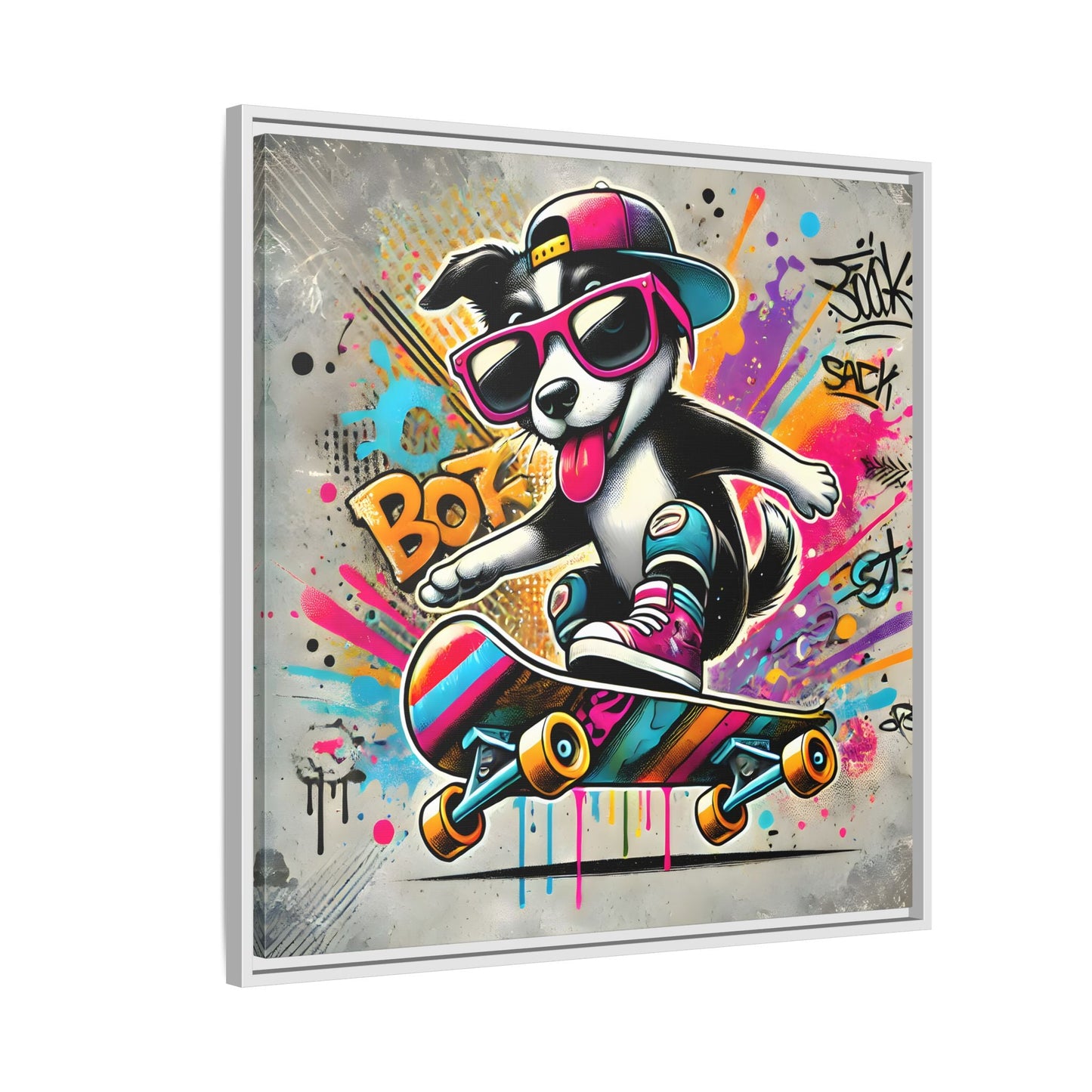 Funny Funky Dog Play Skateboard Canvas Wall Art Kids Room Prints