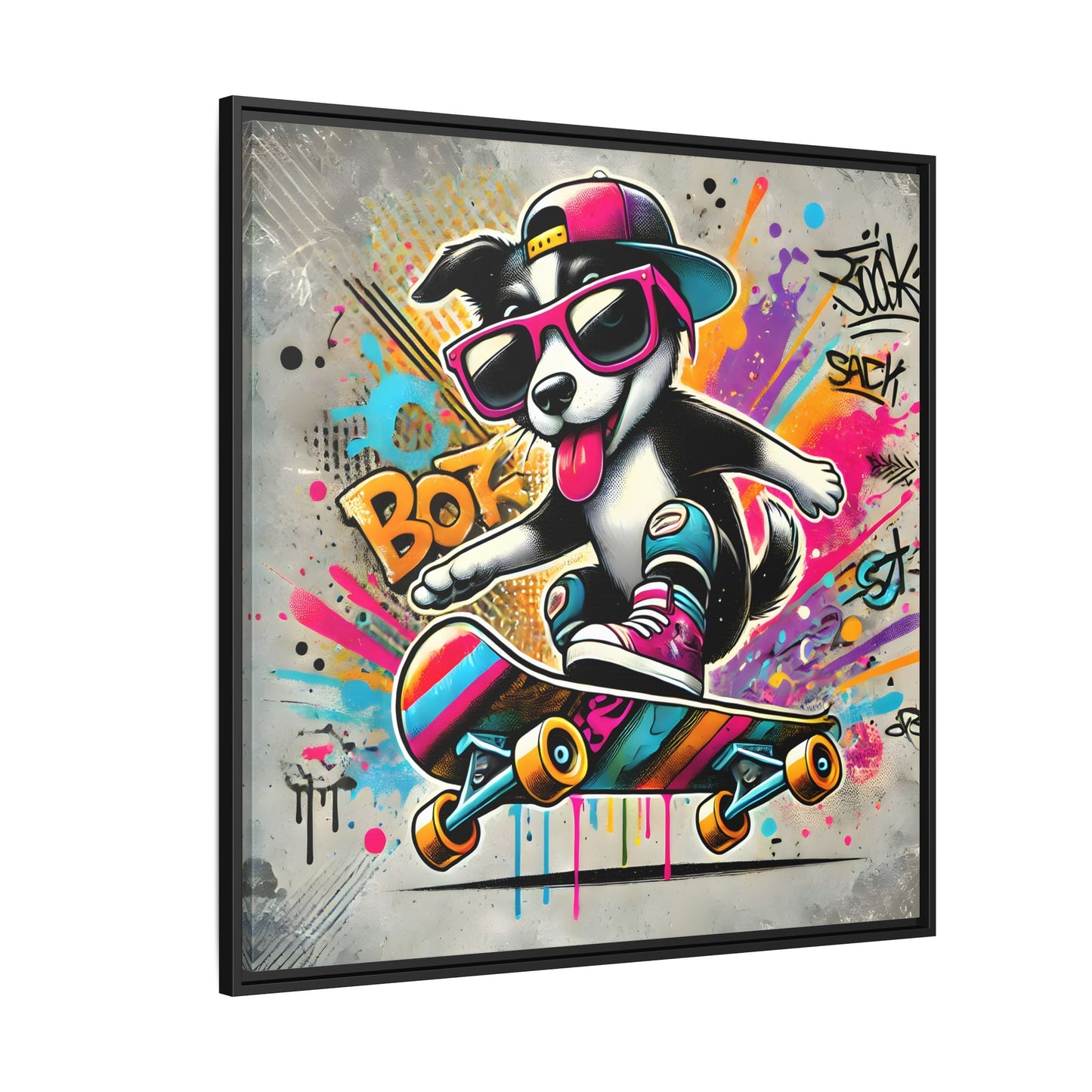 Funny Funky Dog Play Skateboard Canvas Wall Art Kids Room Prints