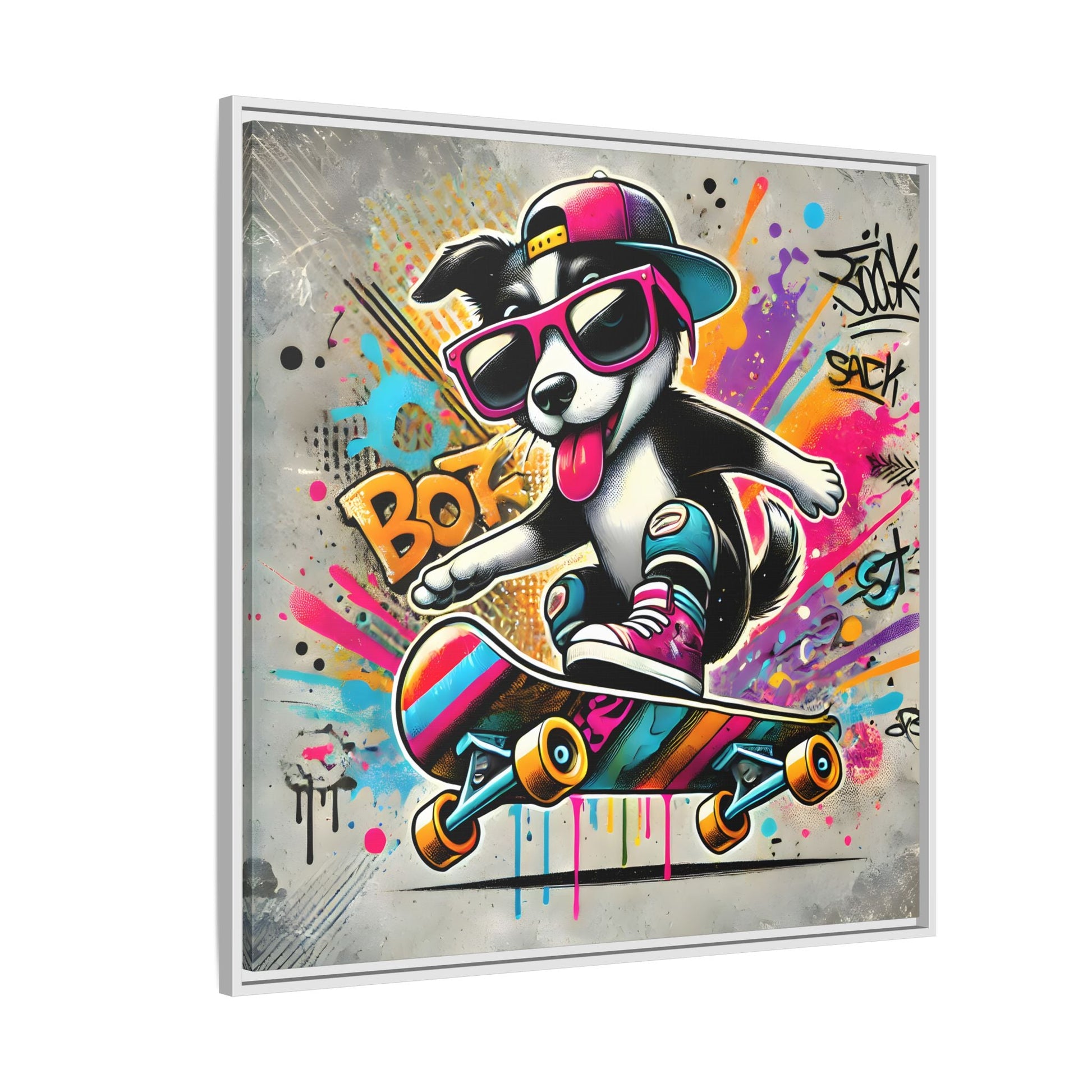 Funny Funky Dog Play Skateboard Canvas Wall Art Kids Room Prints