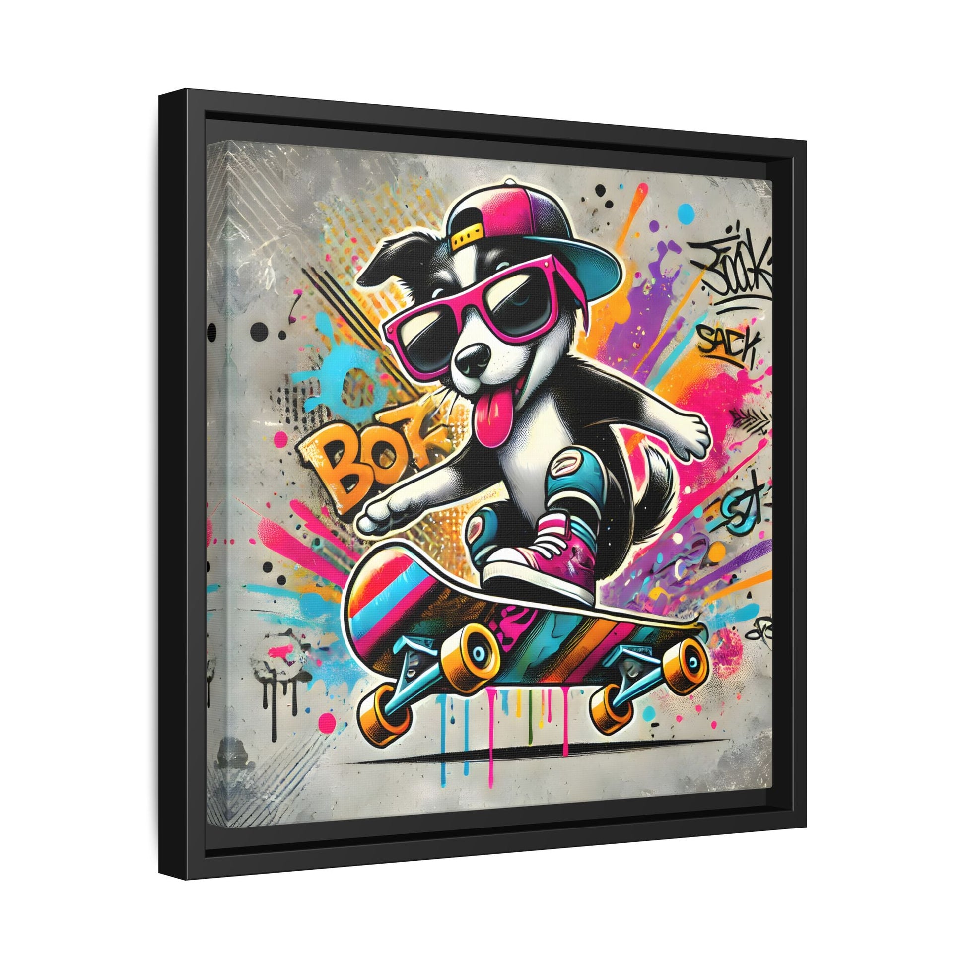 Funny Funky Dog Play Skateboard Canvas Wall Art Kids Room Prints