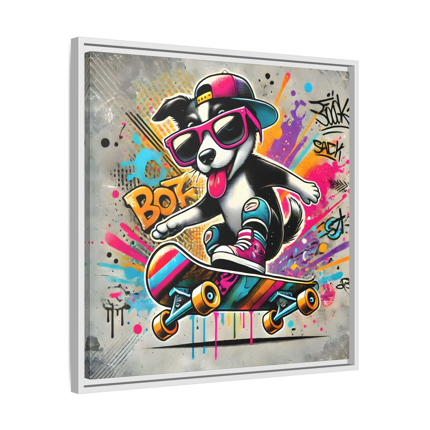 Funny Funky Dog Play Skateboard Canvas Wall Art Kids Room Prints