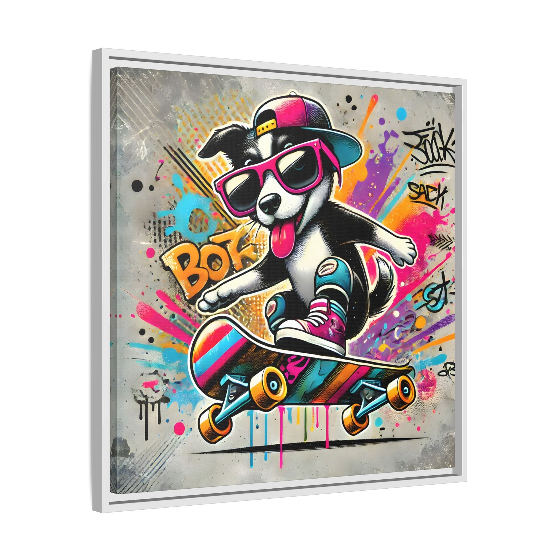 Funny Funky Dog Play Skateboard Canvas Wall Art Kids Room Prints