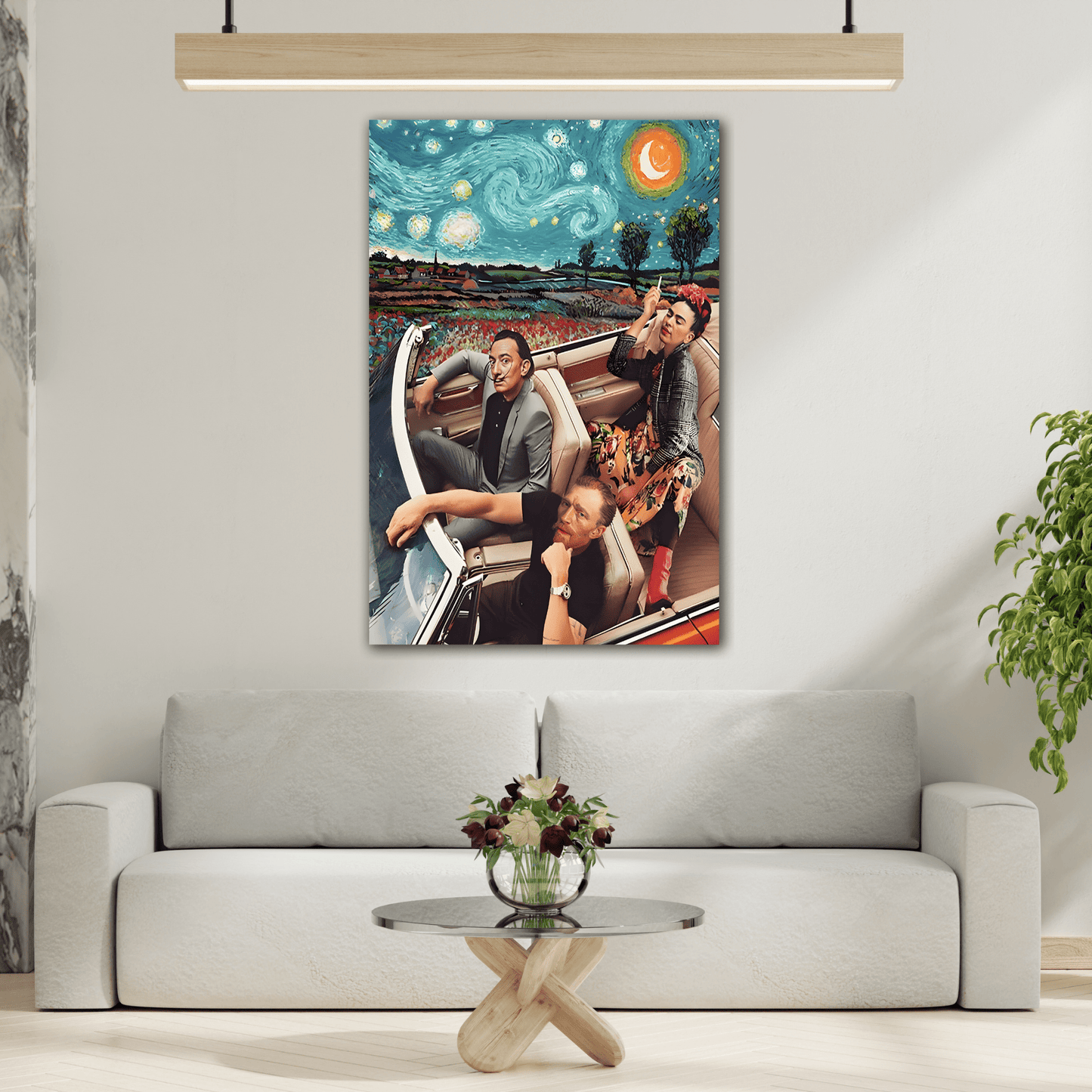 Funny Modern Starry Night Kahlo Van Gogh Dali Car Canvas Wall Art Print