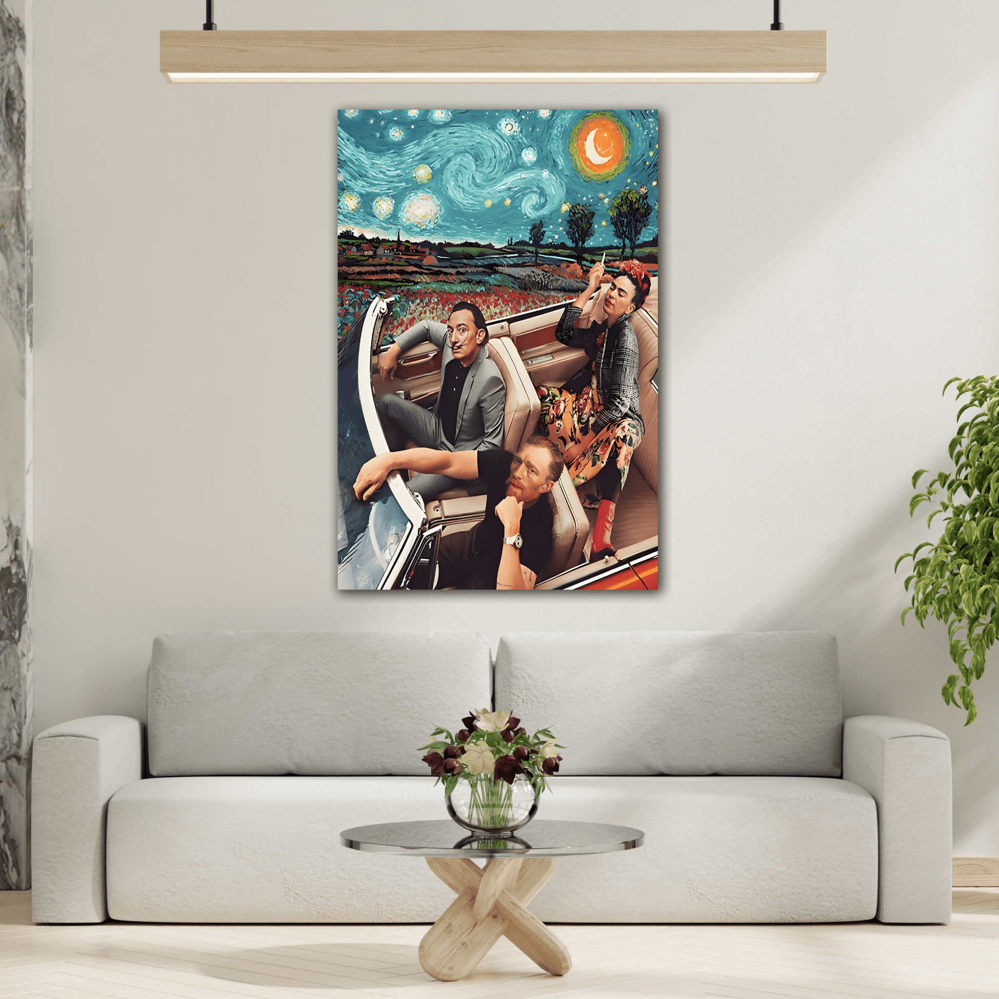 Funny Modern Starry Night Kahlo Van Gogh Dali Car Canvas Wall Art Print