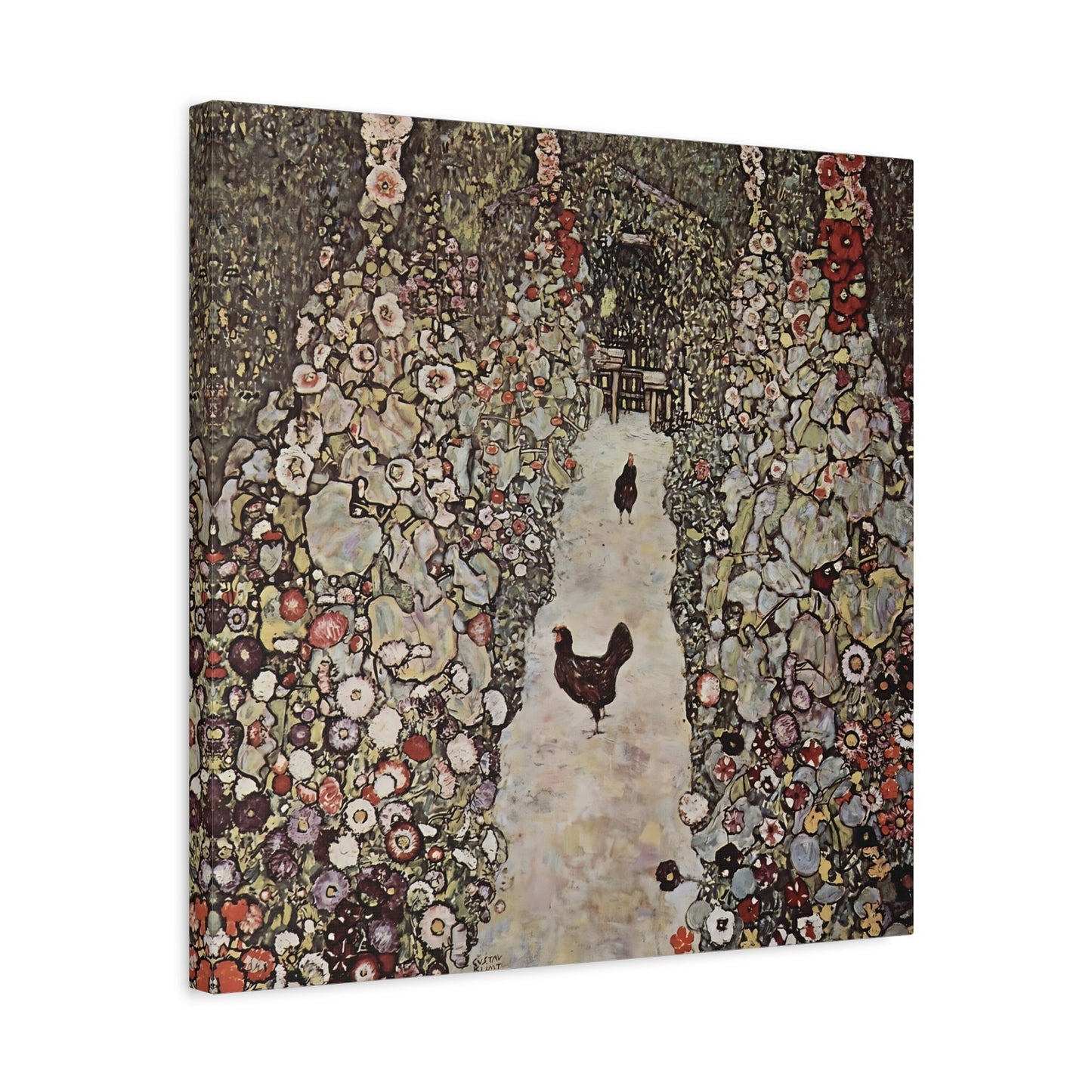 Garden Roosters Canvas Wall Art Print - Square Klimt Artwork Prints