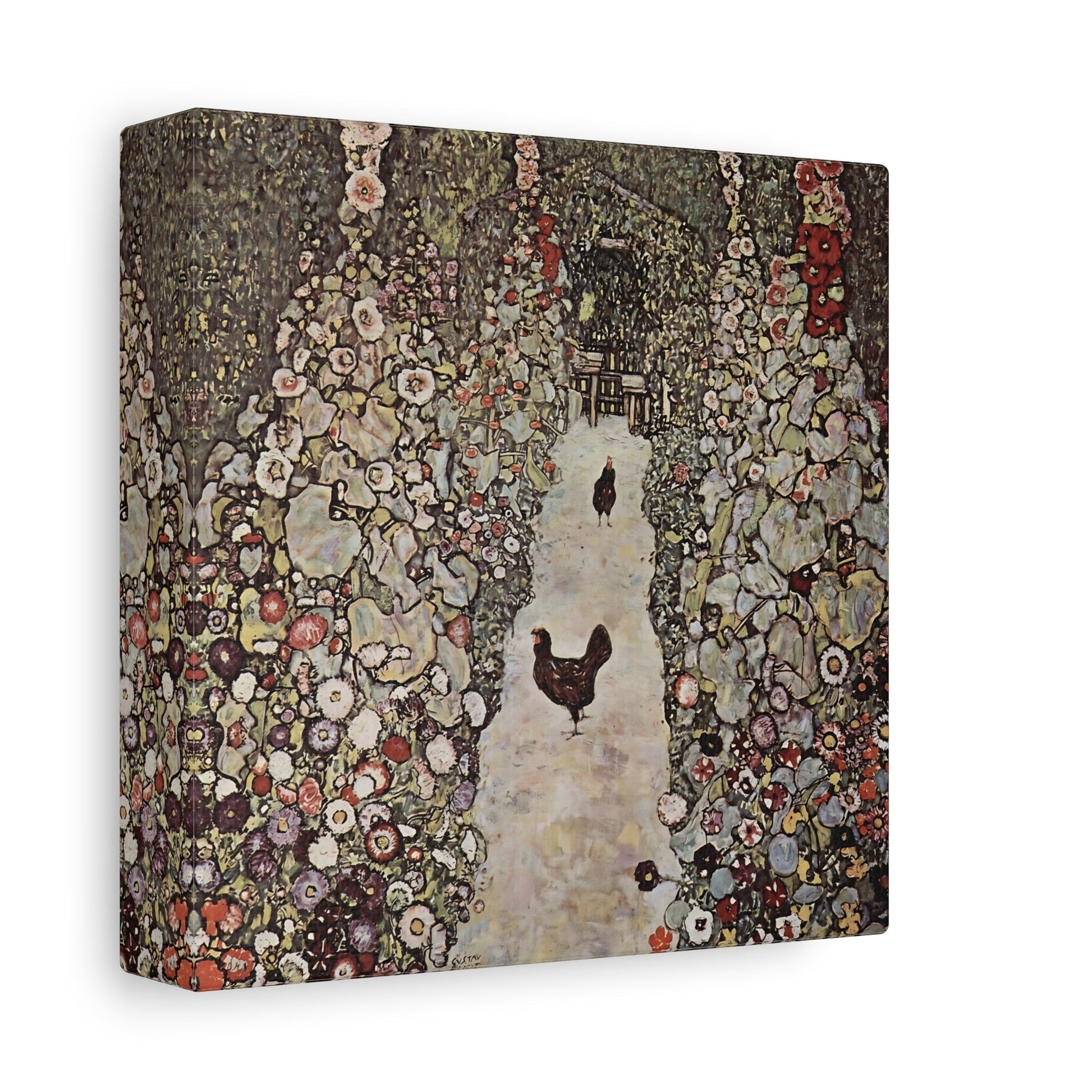 Garden Roosters Canvas Wall Art Print - Square Klimt Artwork Prints