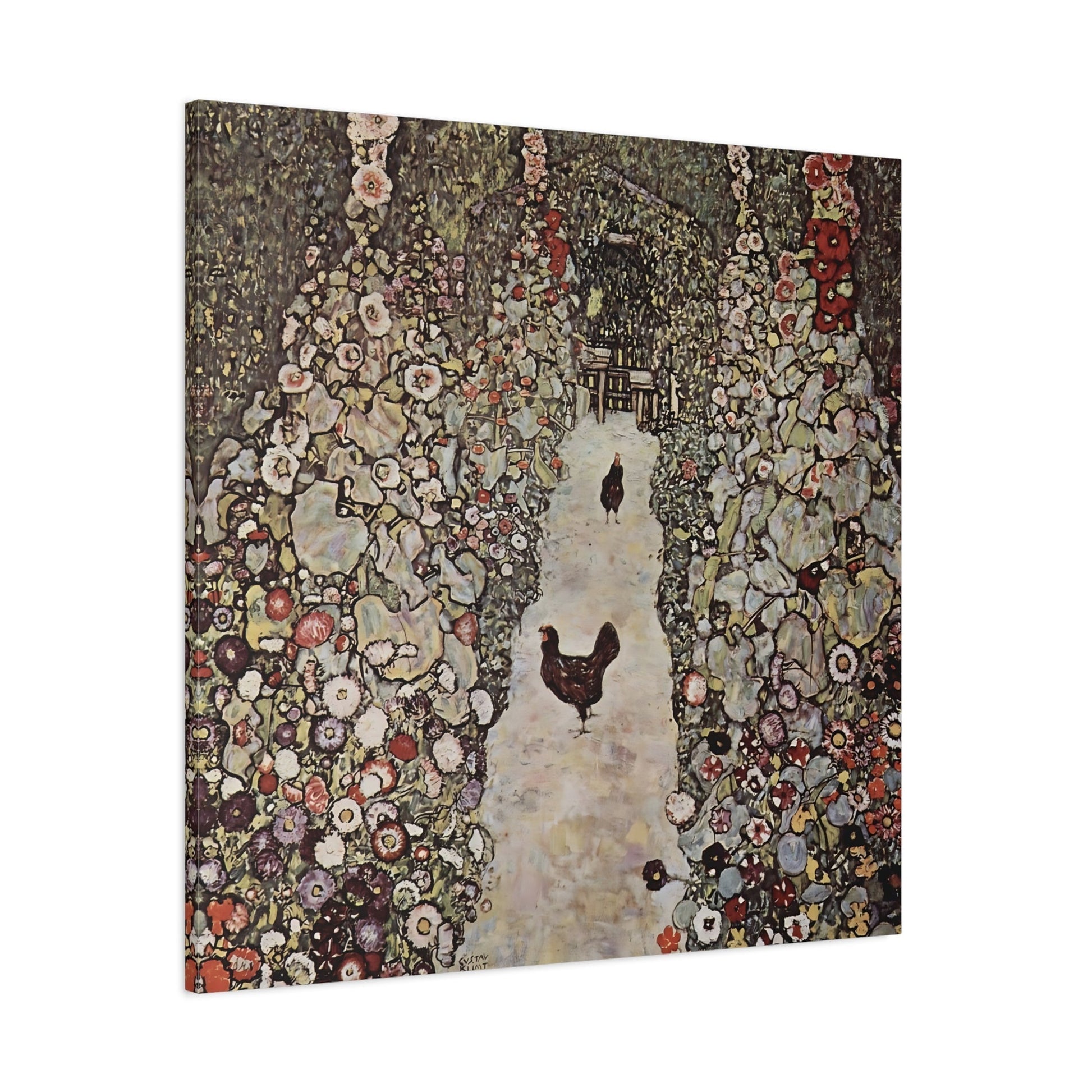 Garden Roosters Canvas Wall Art Print - Square Klimt Artwork Prints