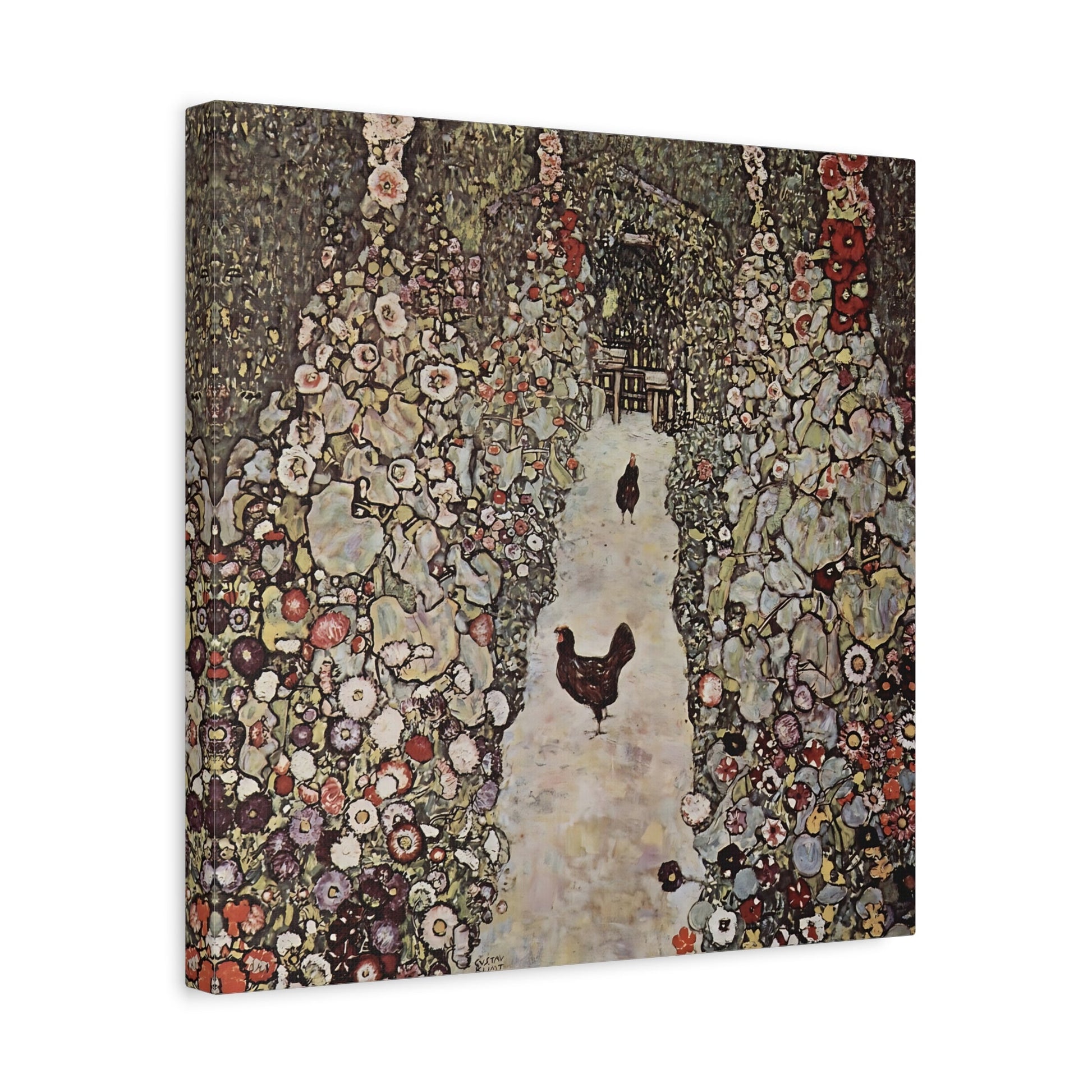 Garden Roosters Canvas Wall Art Print - Square Klimt Artwork Prints