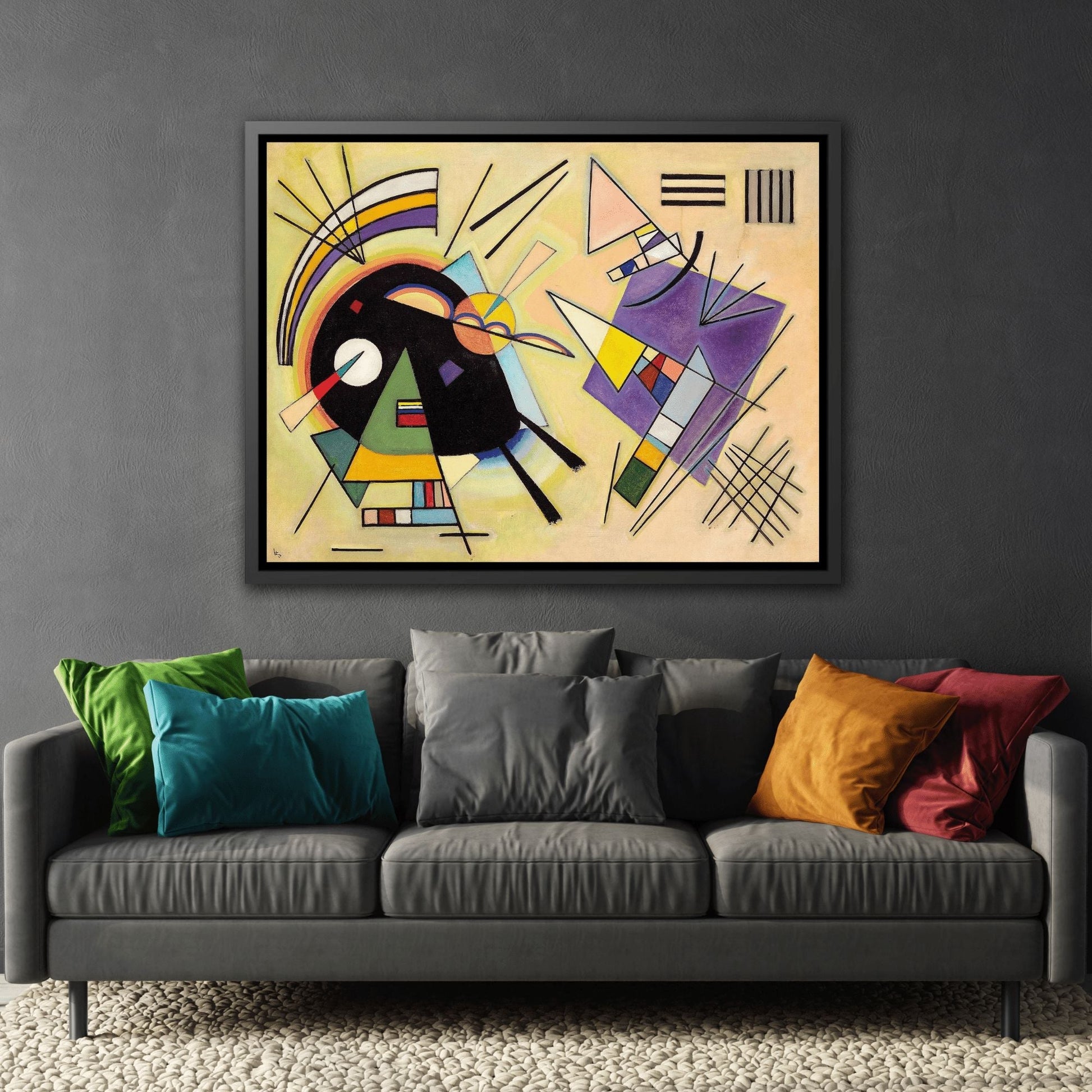 Geometric Abstract Canvas Print Black and Violet - Framed Kandinsky Wall Art Decoration Prints