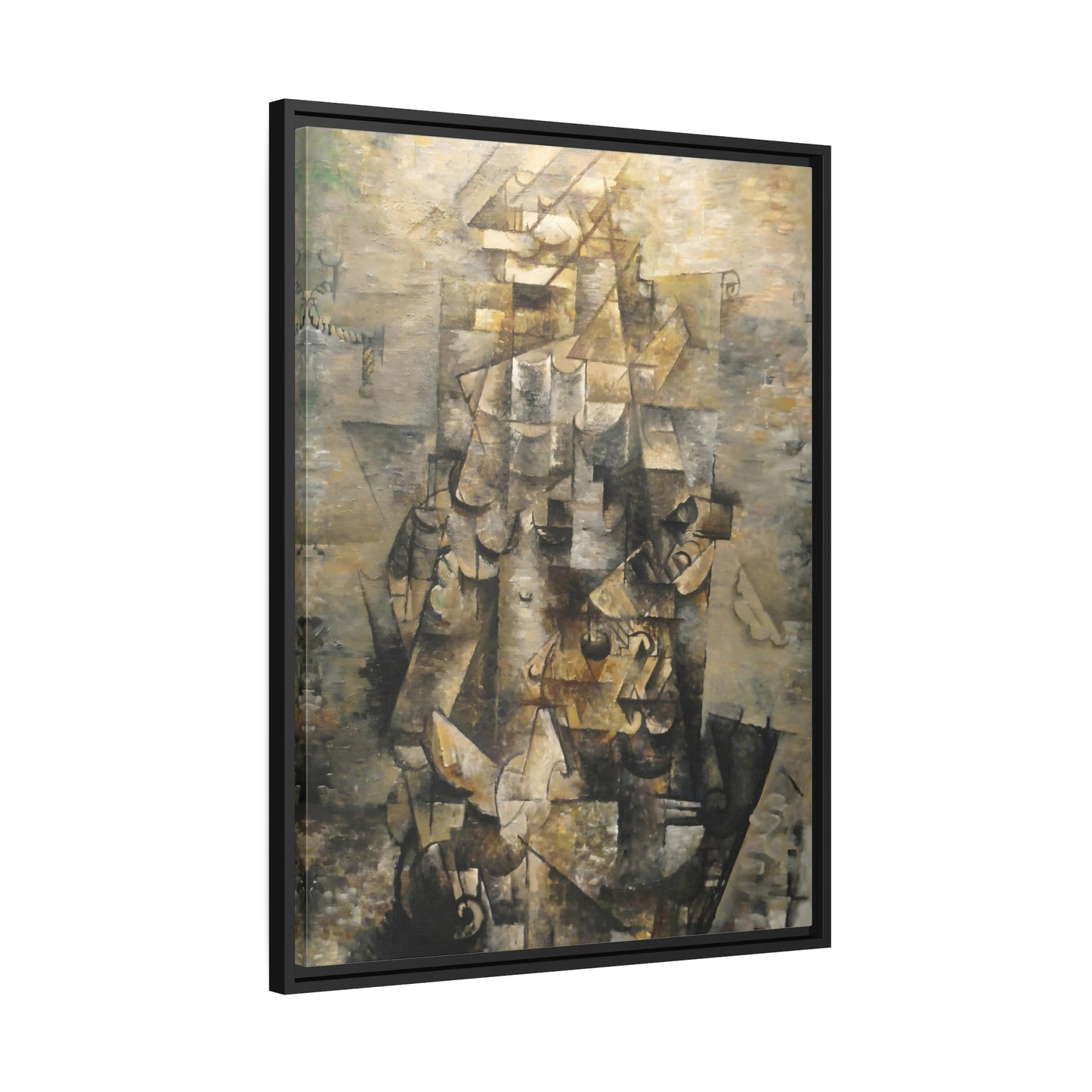 Georges Braque Man Guitar - Framed Canvas Art Reproduction in Black Pinewood Frame