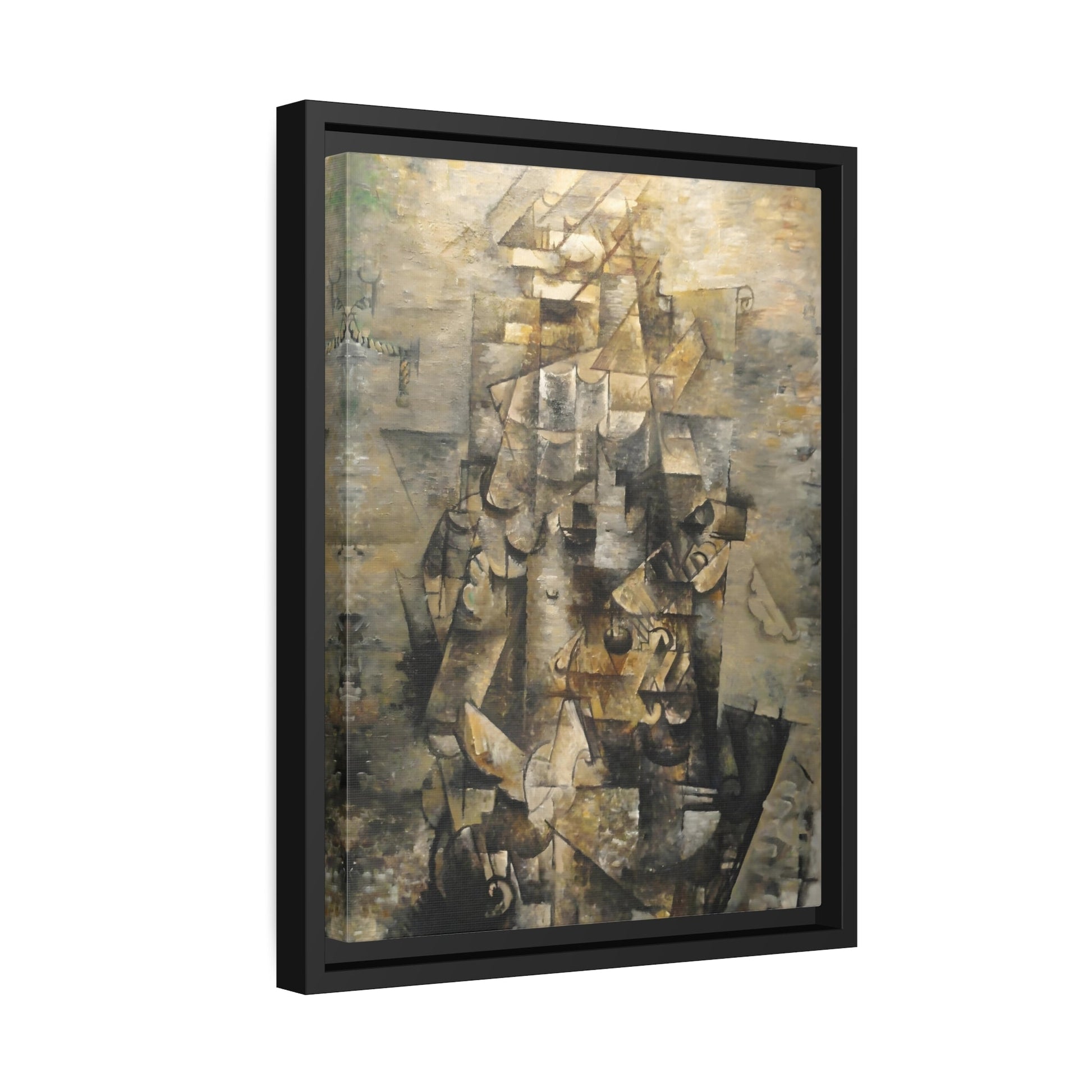 Georges Braque Man Guitar - Framed Canvas Art Reproduction in Black Pinewood Frame