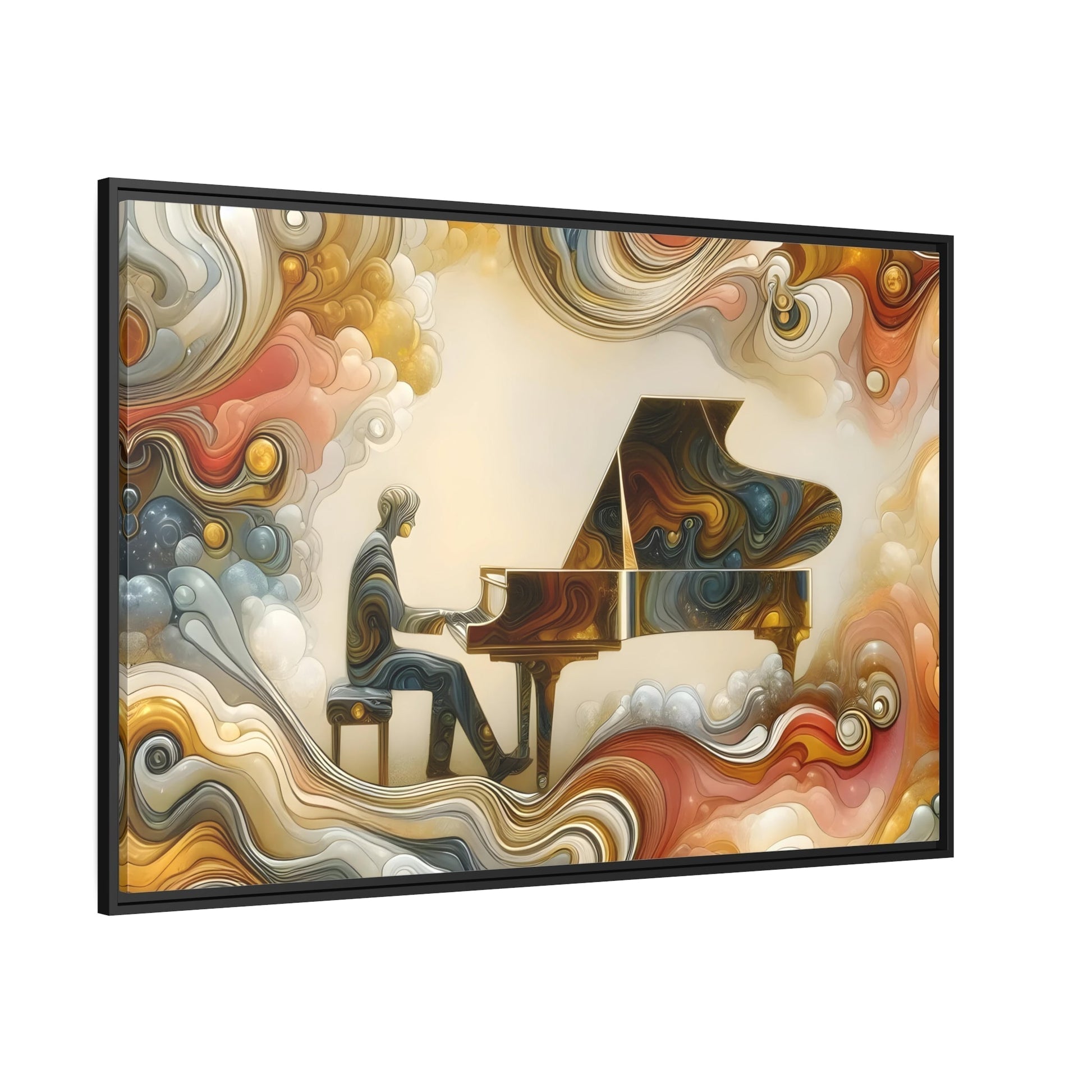 Gold Cream Grand Piano Canvas Print - Abstract Music Wall Art in Designer Frame