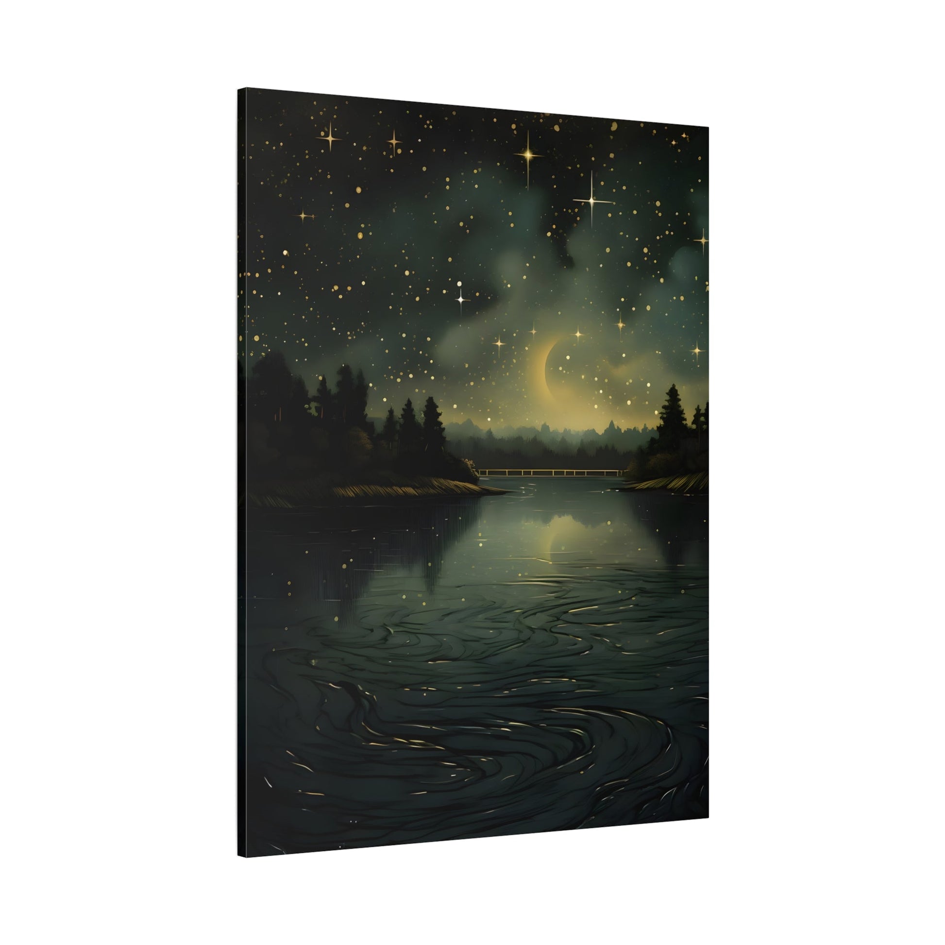 Gothic Dark Green River Canvas Print - Vintage Skies Forest Wall Art