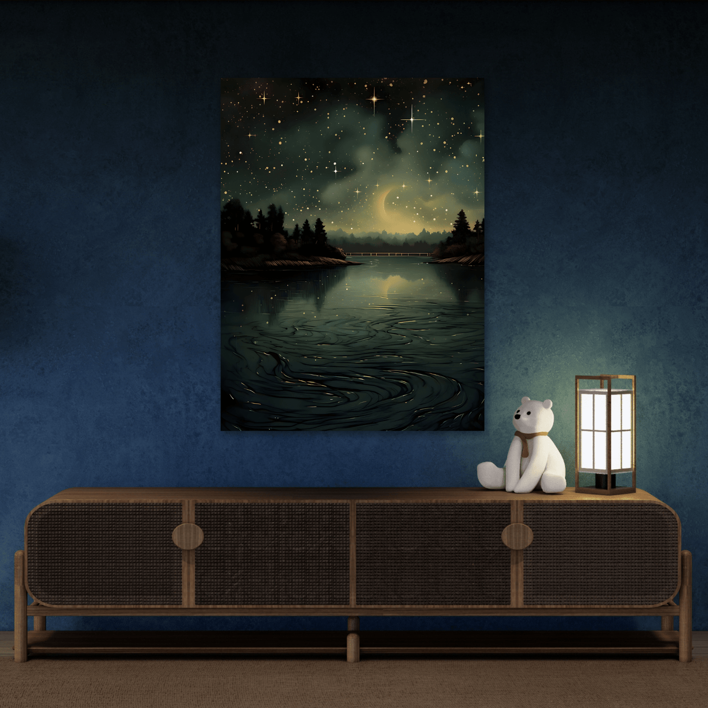 Gothic Dark Green River Canvas Print - Vintage Skies Forest Wall Art