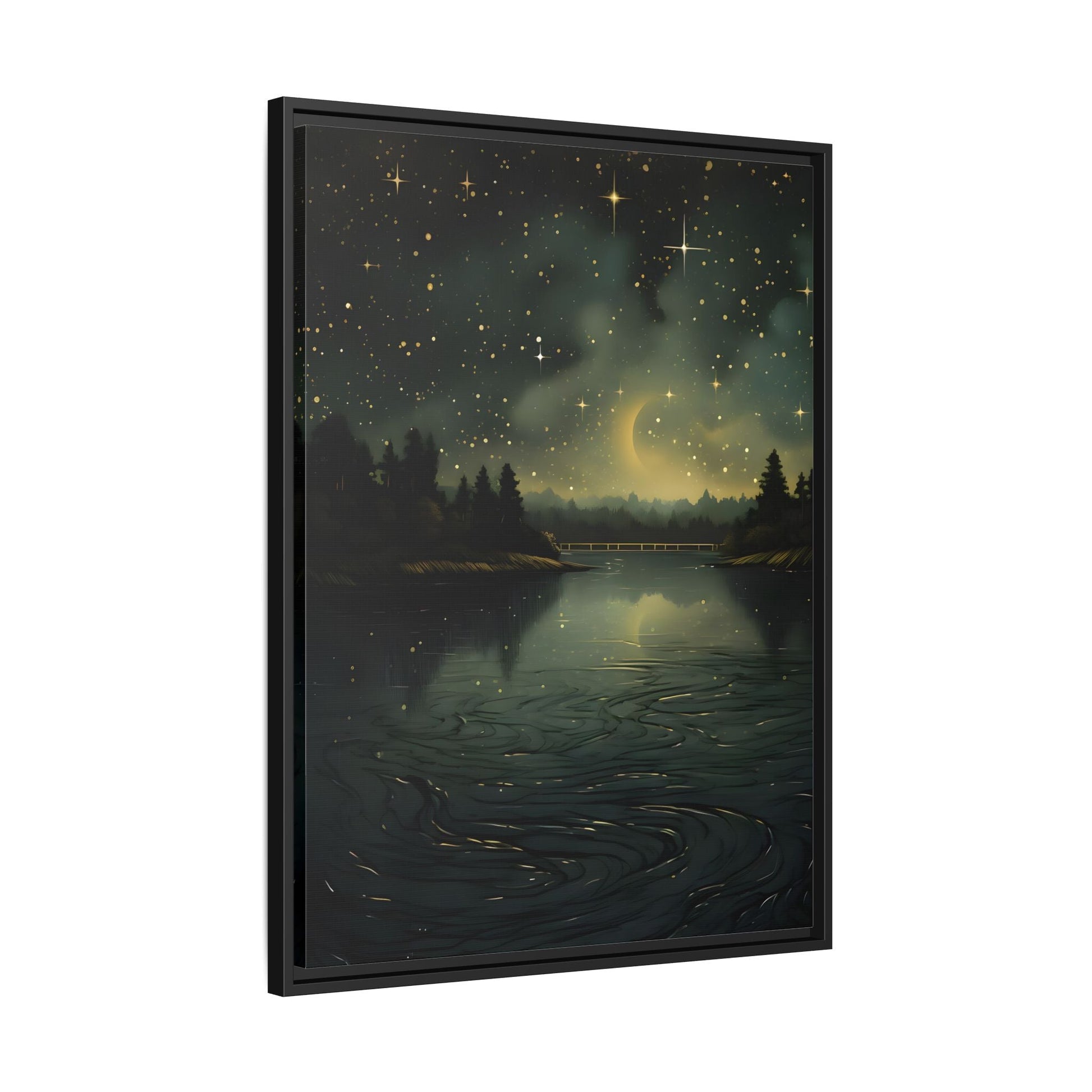 Gothic Dark Green Skies River Framed Wall Art Canvas Prints