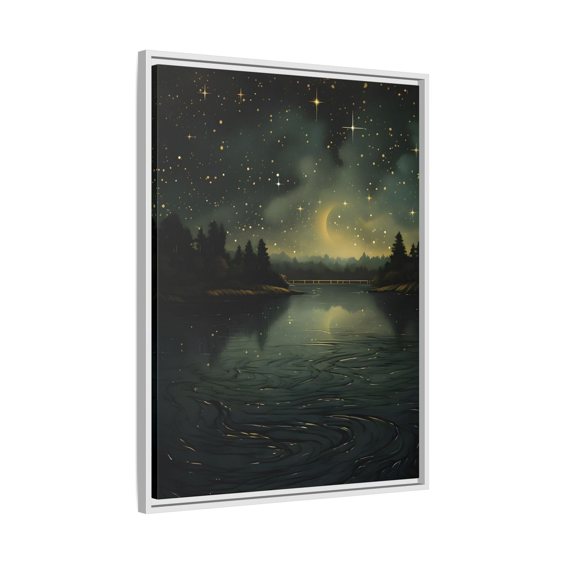 Gothic Dark Green Skies River Framed Wall Art Canvas Prints