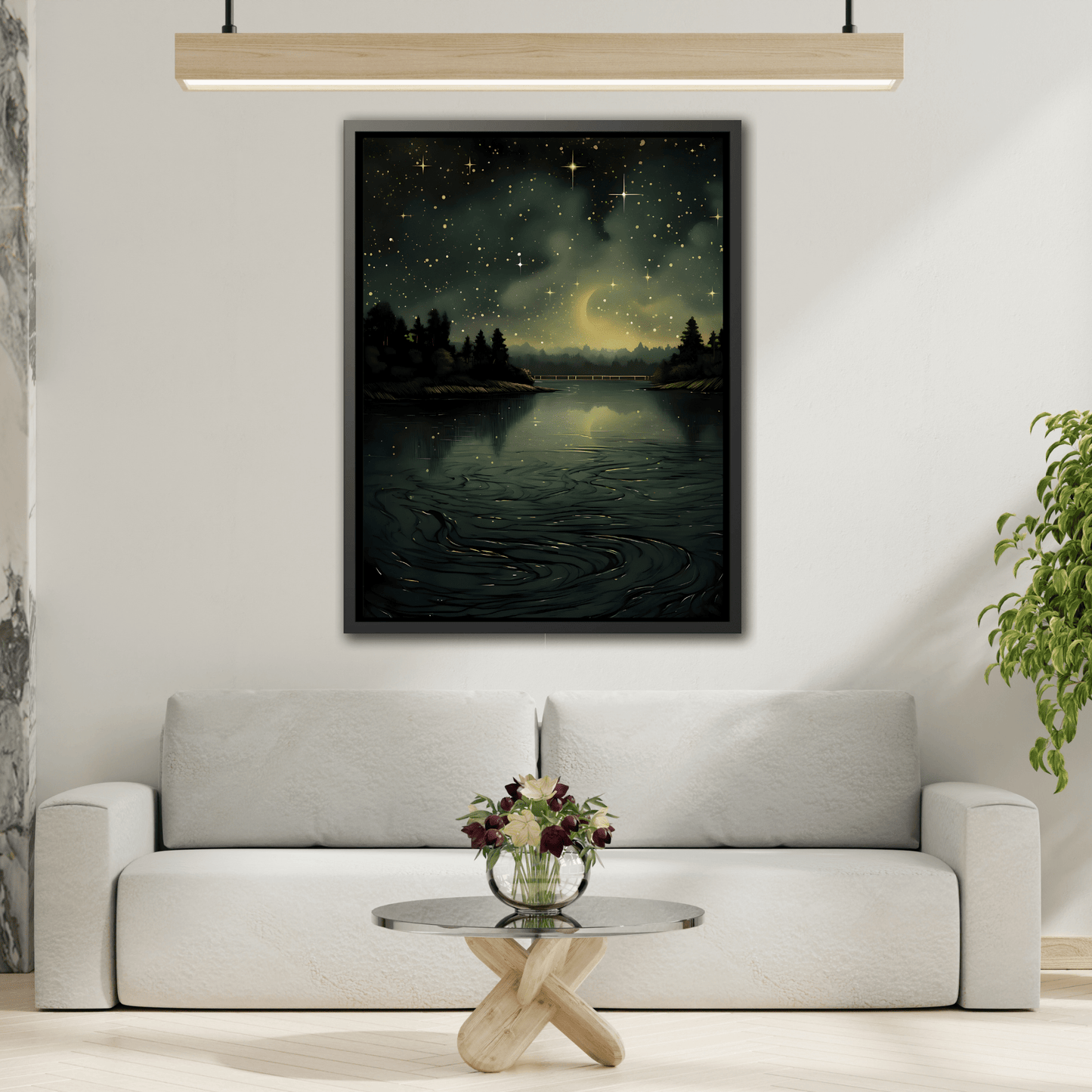 Gothic Dark Green Skies River Framed Wall Art Canvas Prints