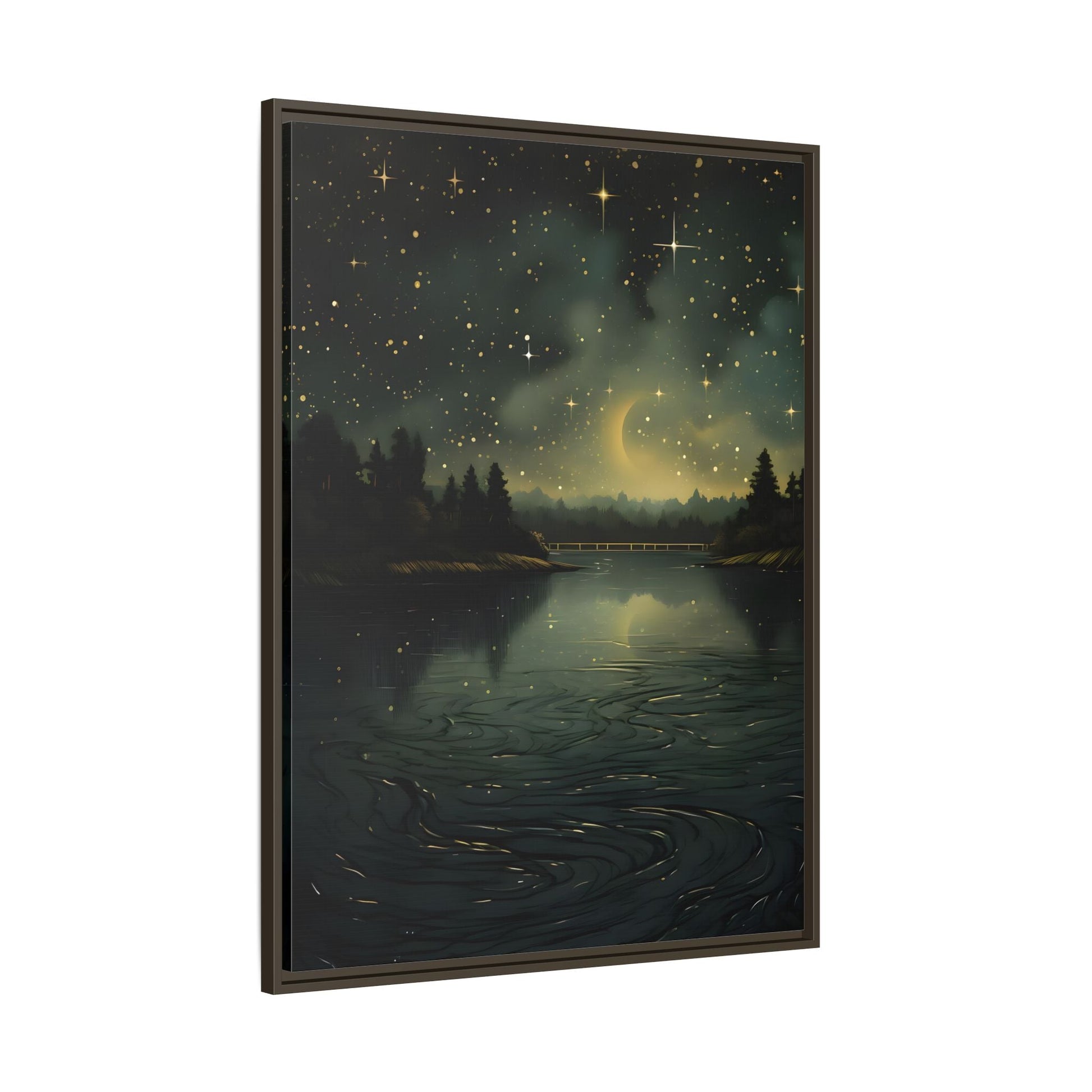 Gothic Dark Green Skies River Framed Wall Art Canvas Prints