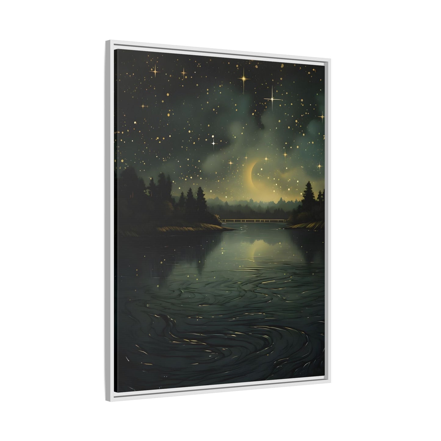 Gothic Dark Green Skies River Framed Wall Art Canvas Prints