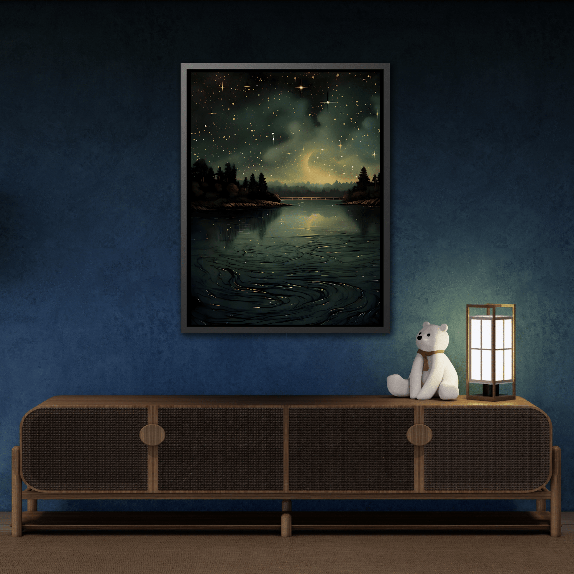 Gothic Dark Green Skies River Framed Wall Art Canvas Prints