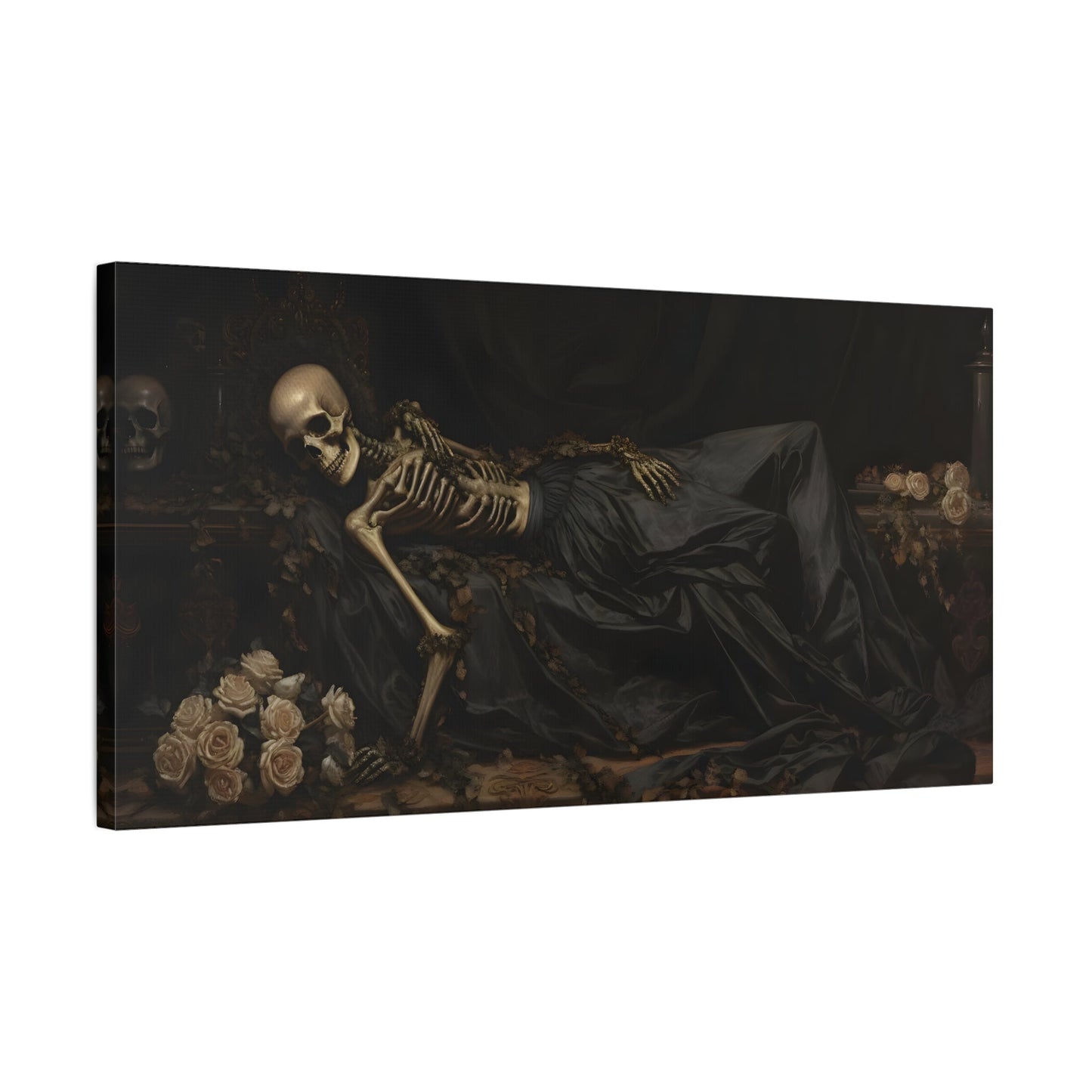 Gothic Skeleton Canvas Art - Creepy Dark Victorian Halloween Wall Decor