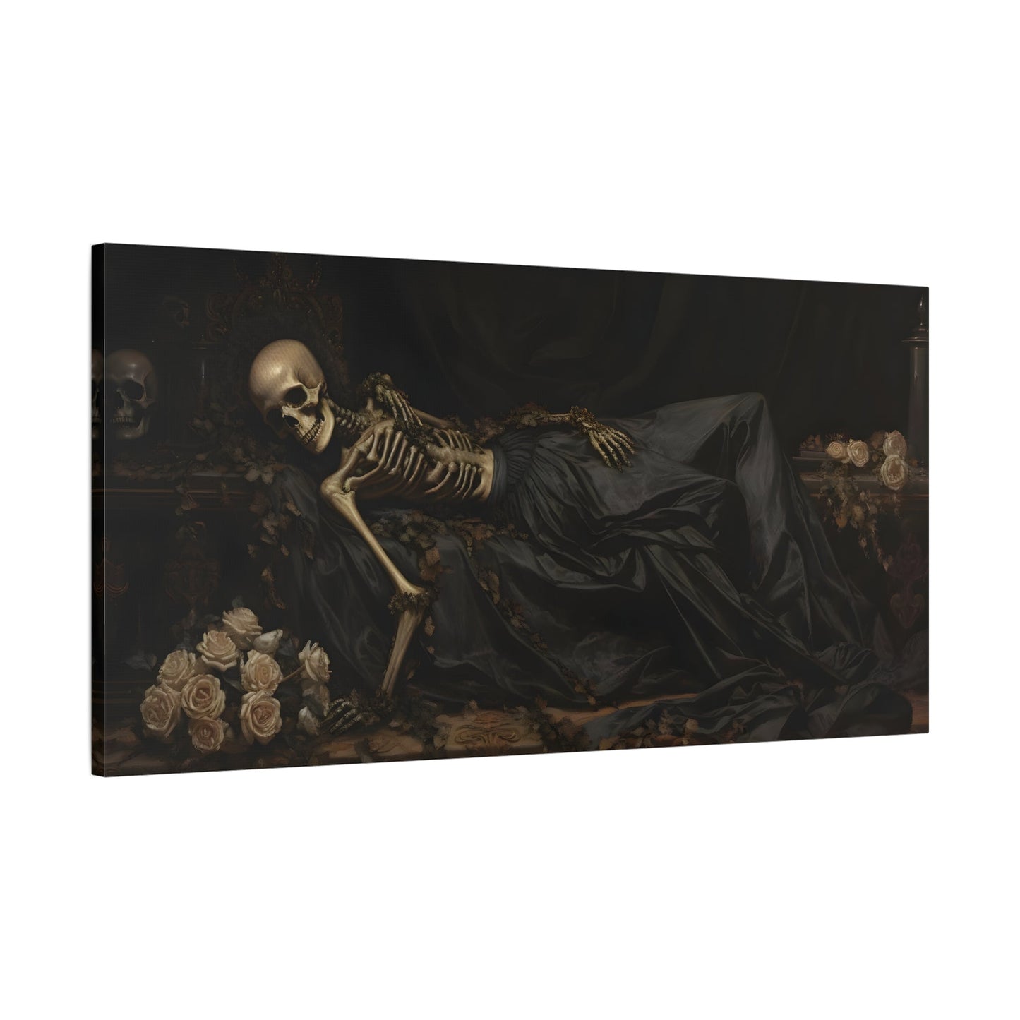 Gothic Skeleton Canvas Art - Creepy Dark Victorian Halloween Wall Decor