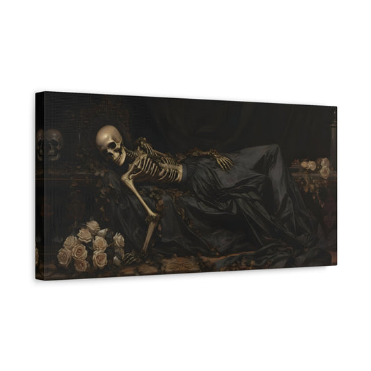 Gothic Skeleton Canvas Art - Creepy Dark Victorian Halloween Wall Decor