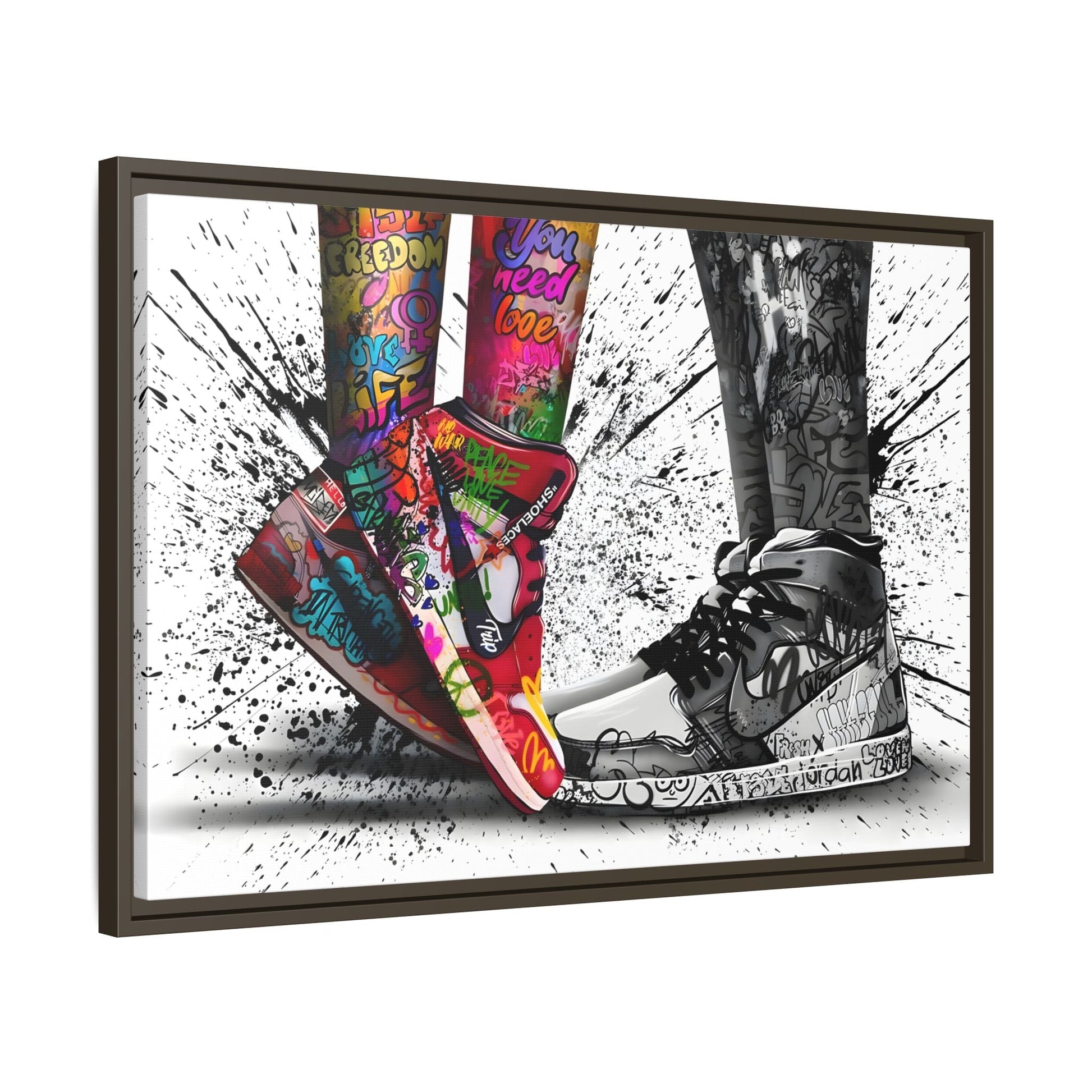 Graffiti Love in Shoes Framed Large Canvas Wall Hanging Art