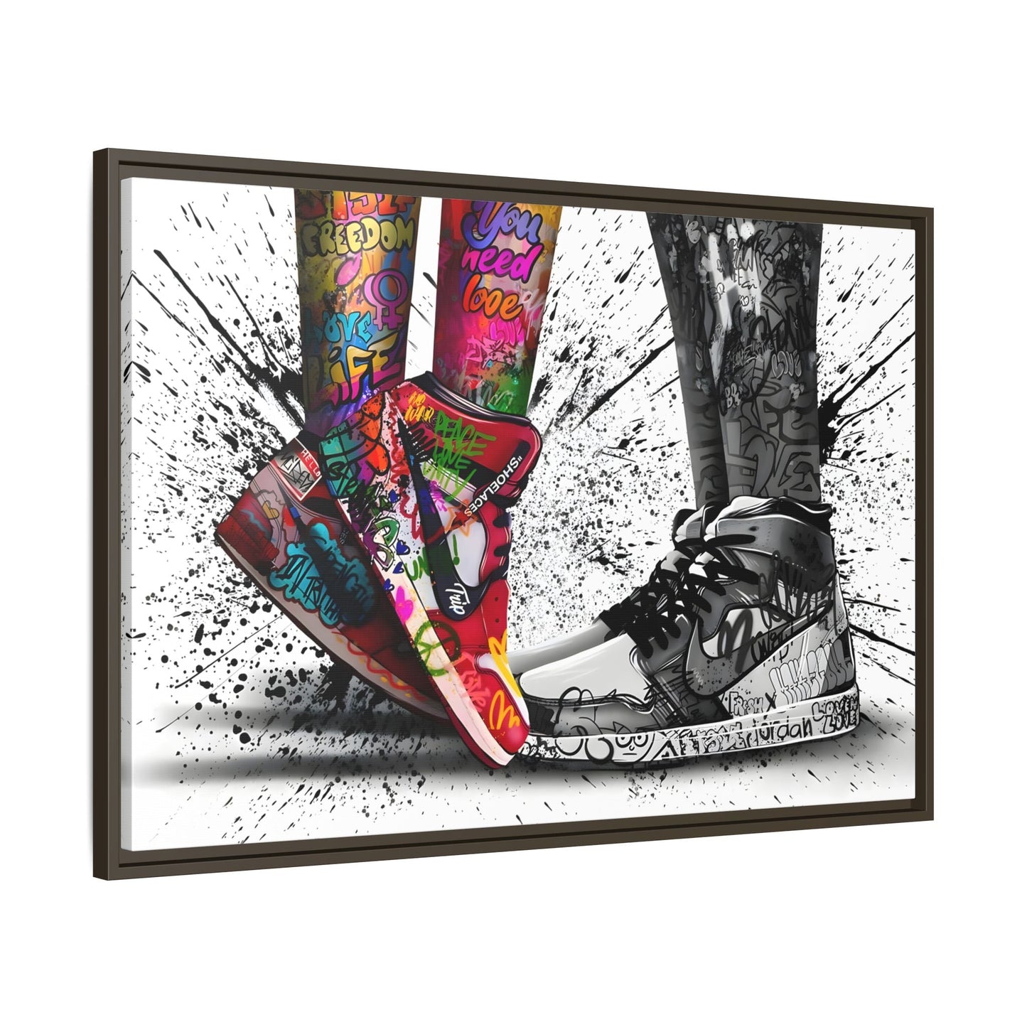 Graffiti Love in Shoes Framed Large Canvas Wall Hanging Art