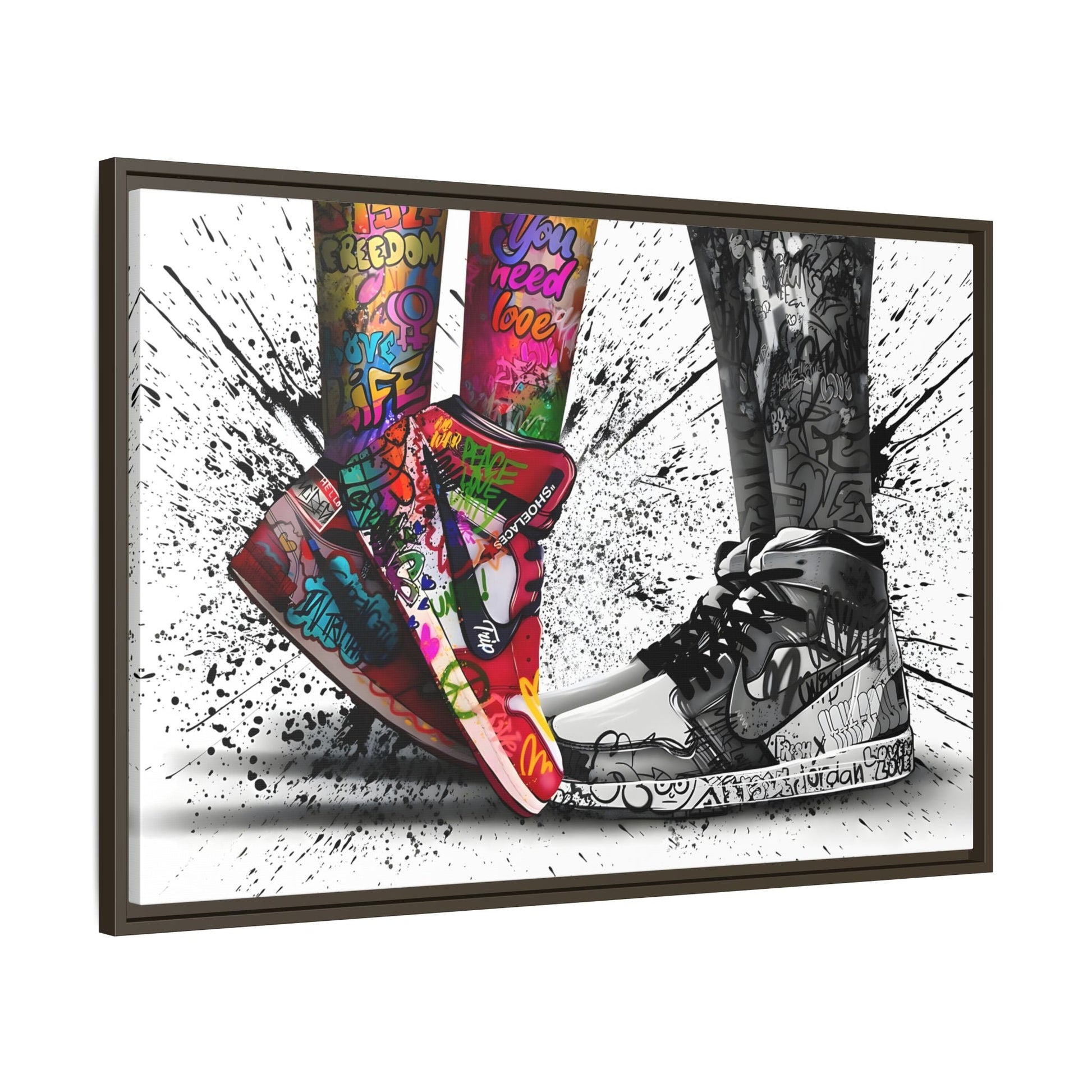 Graffiti Love in Shoes Framed Large Canvas Wall Hanging Art