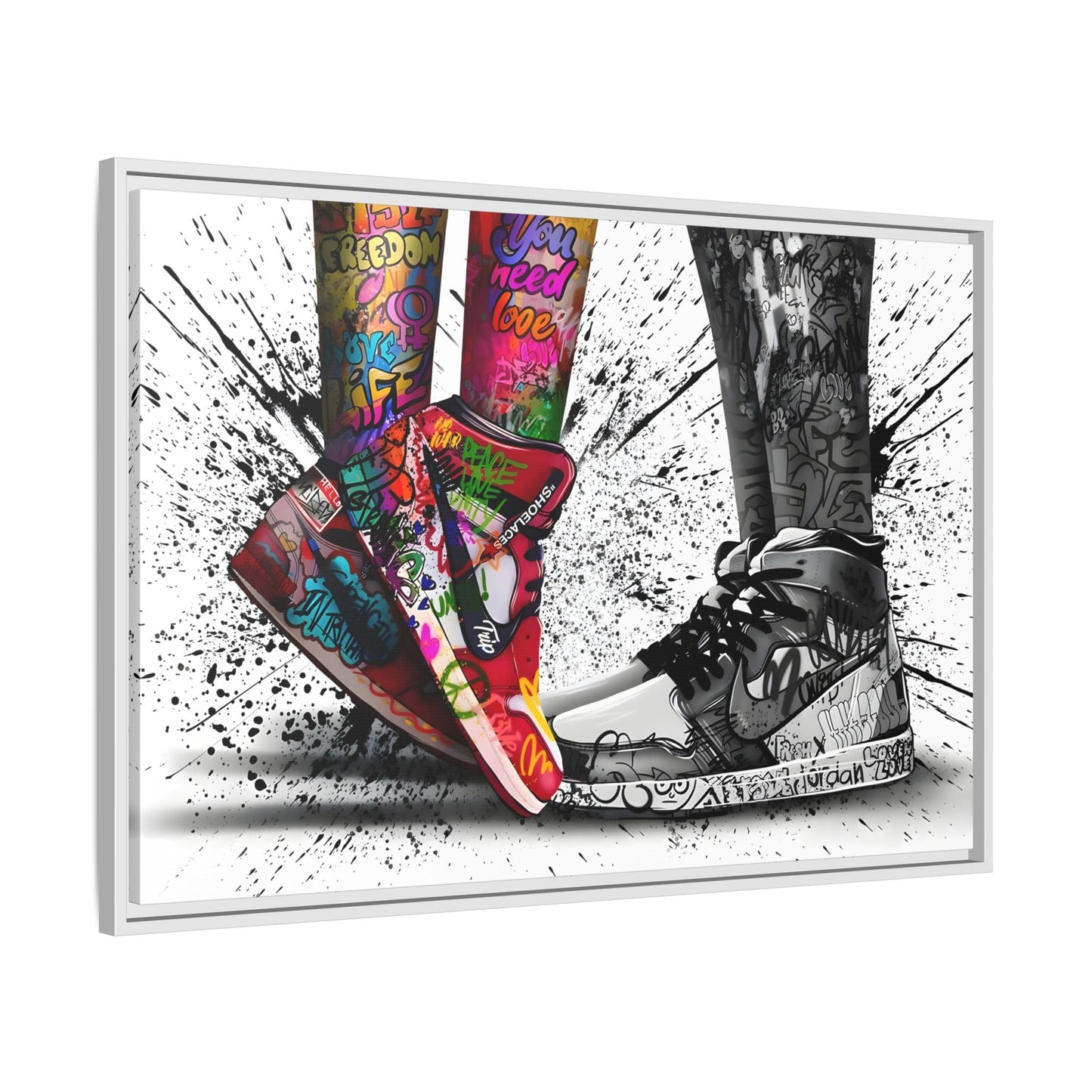 Graffiti Love in Shoes Framed Large Canvas Wall Hanging Art