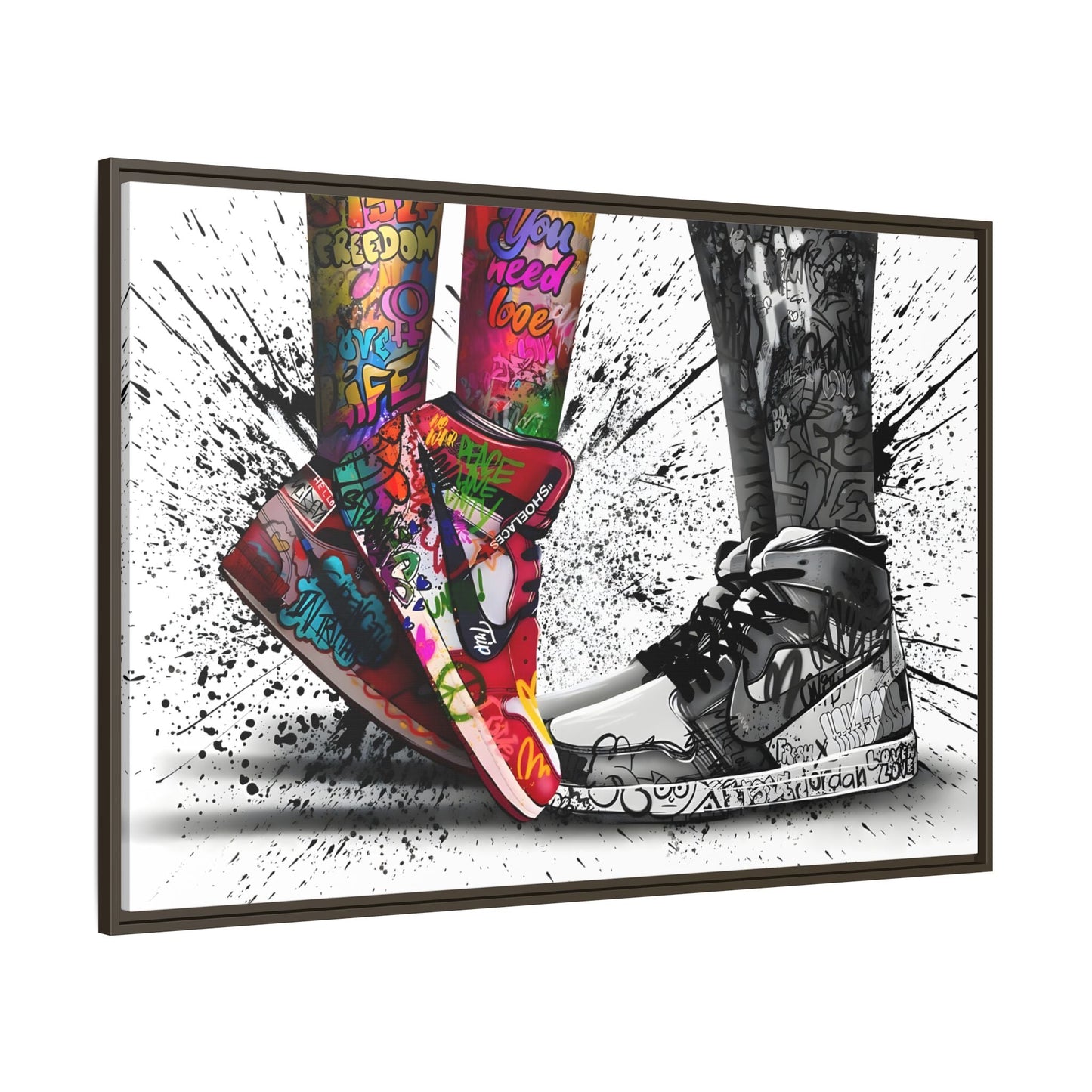Graffiti Love in Shoes Framed Large Canvas Wall Hanging Art