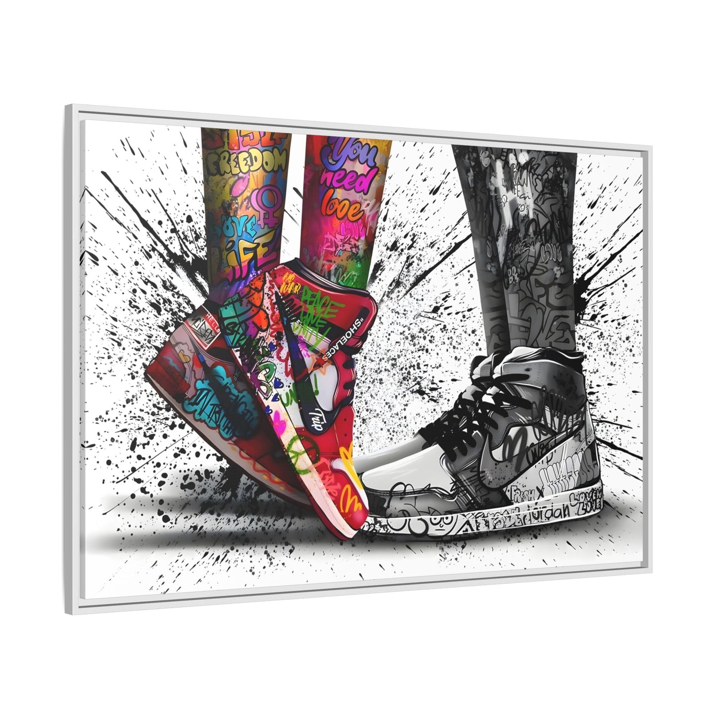 Graffiti Love in Shoes Framed Large Canvas Wall Hanging Art
