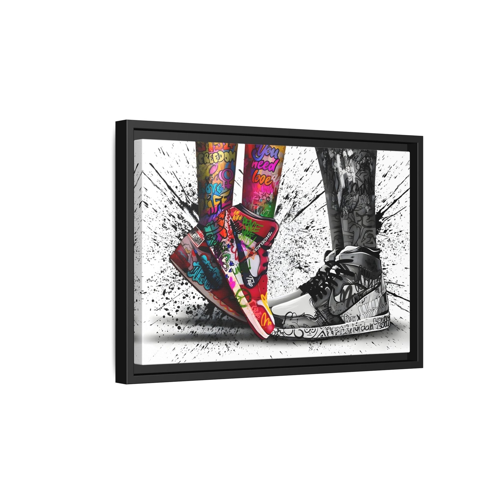 Graffiti Love in Shoes Framed Large Canvas Wall Hanging Art