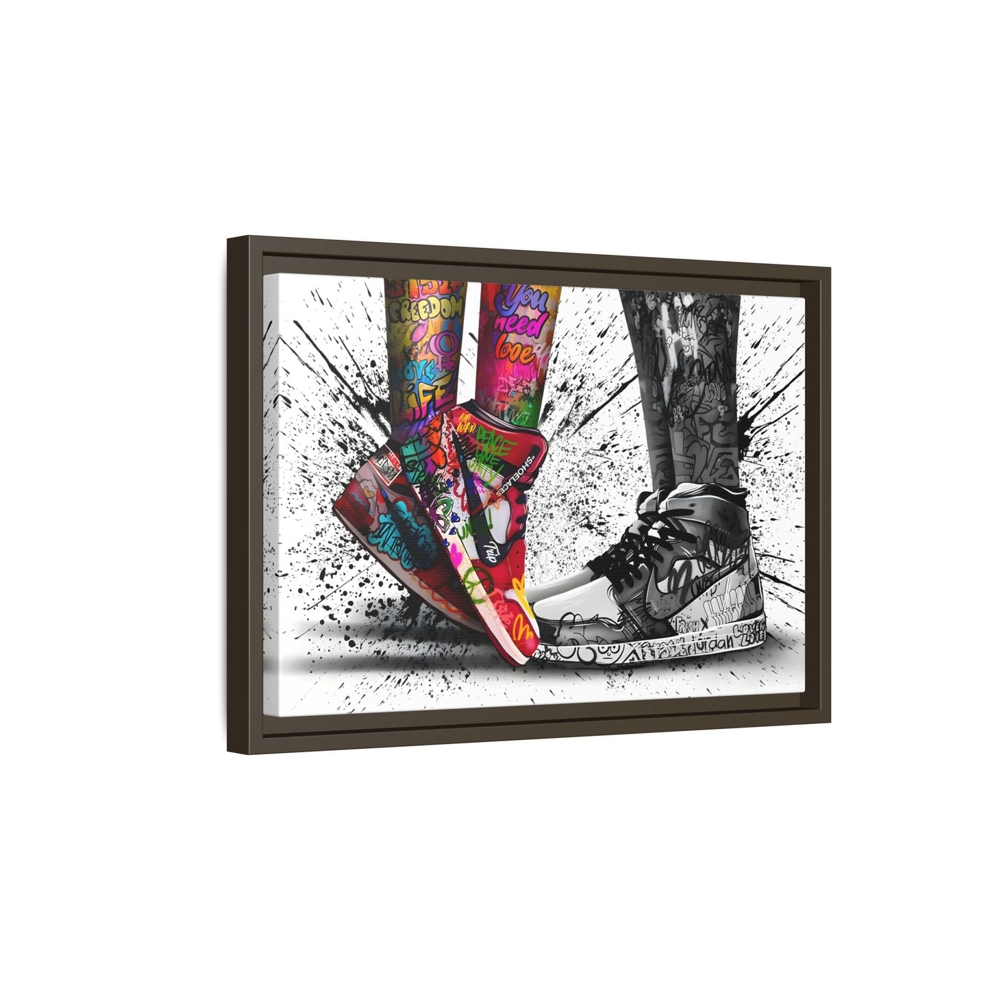 Graffiti Love in Shoes Framed Large Canvas Wall Hanging Art