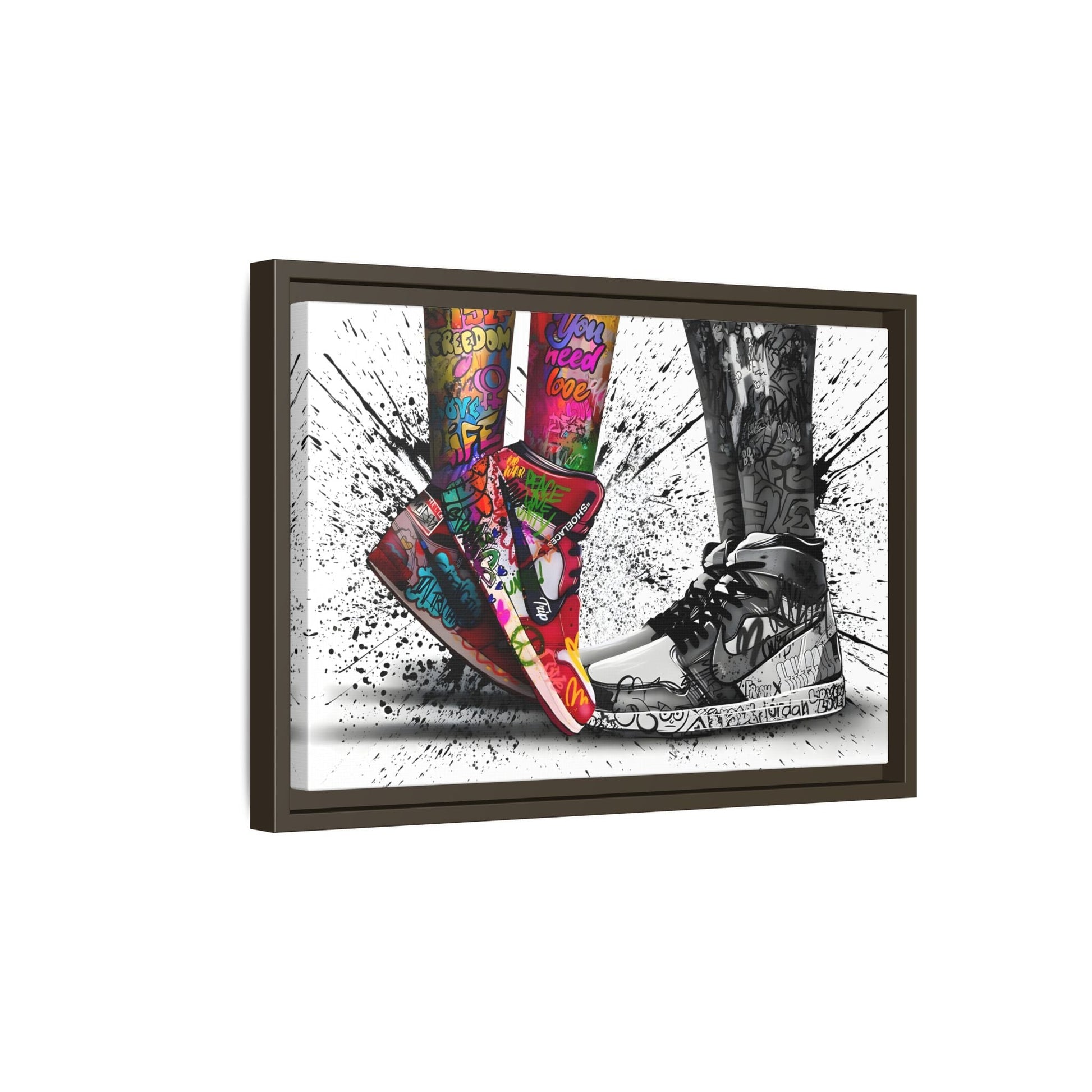 Graffiti Love in Shoes Framed Large Canvas Wall Hanging Art