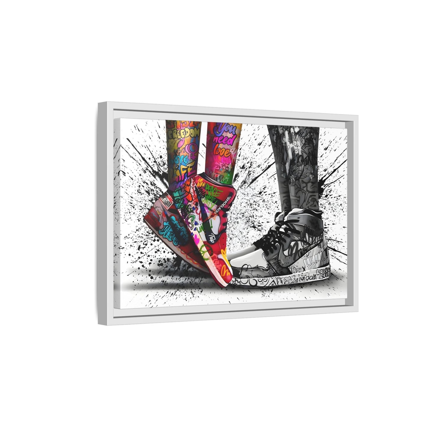 Graffiti Love in Shoes Framed Large Canvas Wall Hanging Art