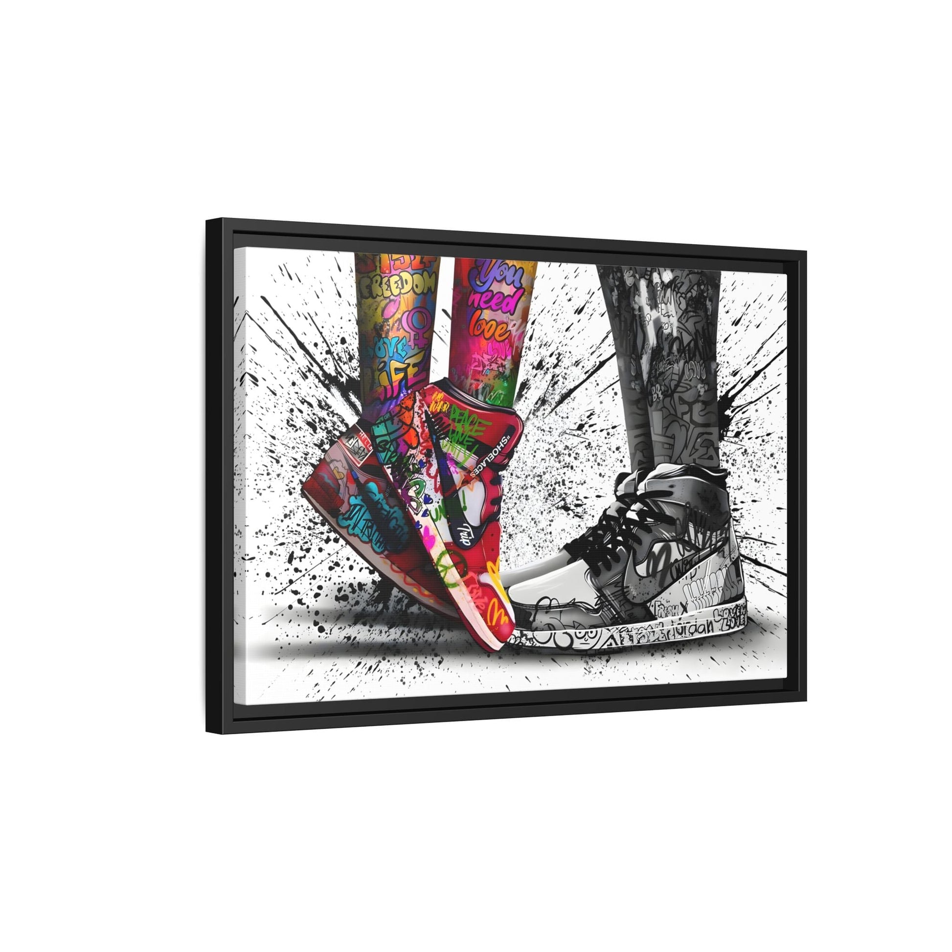 Graffiti Love in Shoes Framed Large Canvas Wall Hanging Art