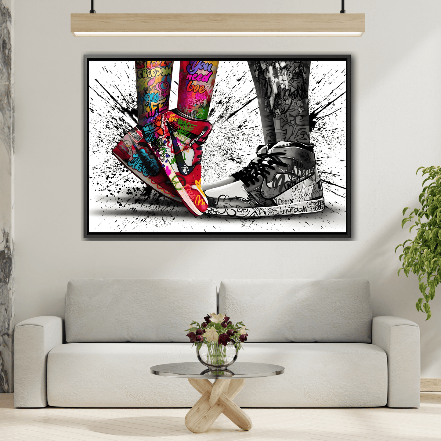 Graffiti Love in Shoes Framed Large Canvas Wall Hanging Art