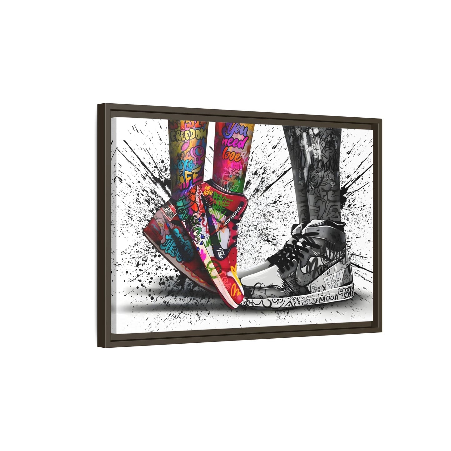 Graffiti Love in Shoes Framed Large Canvas Wall Hanging Art