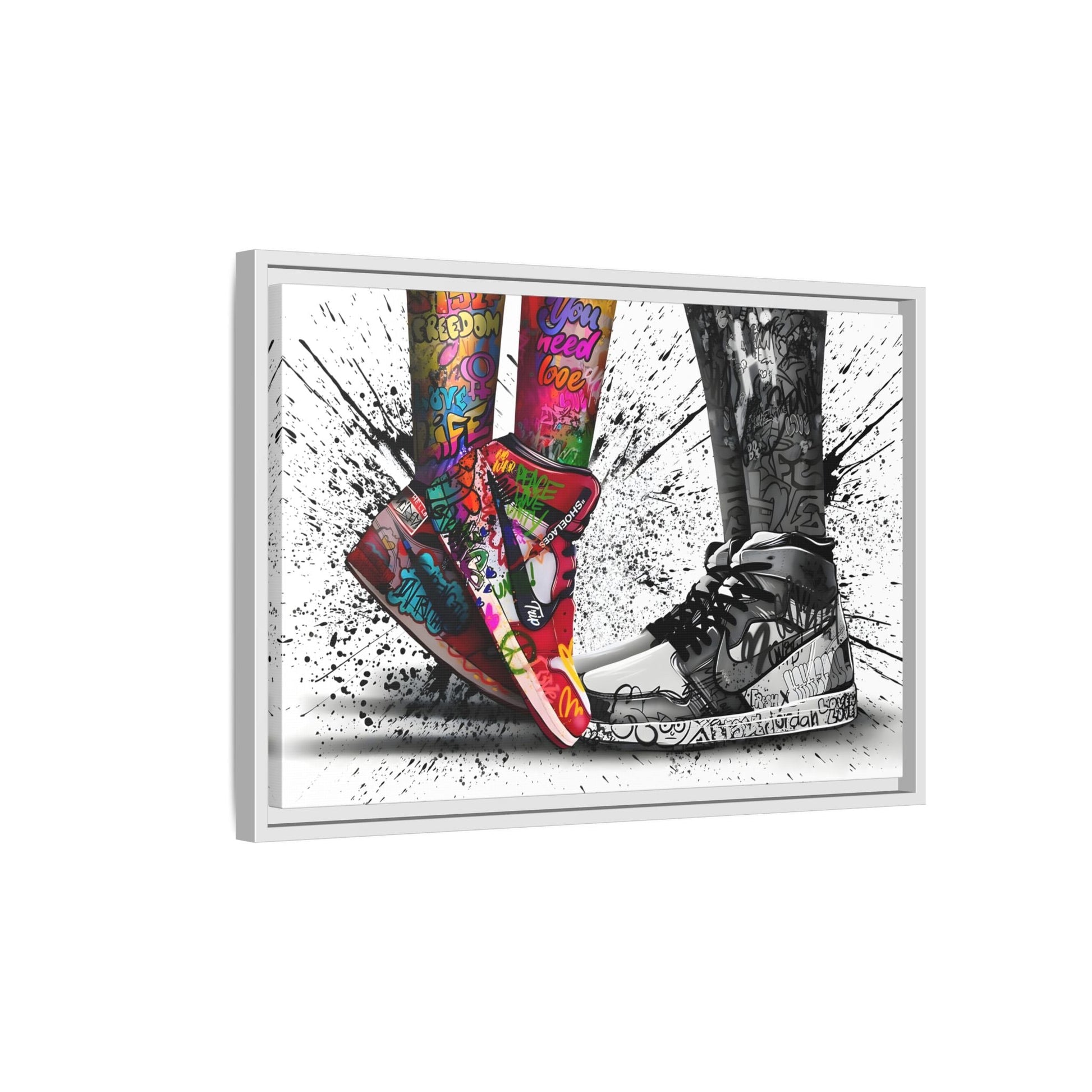 Graffiti Love in Shoes Framed Large Canvas Wall Hanging Art