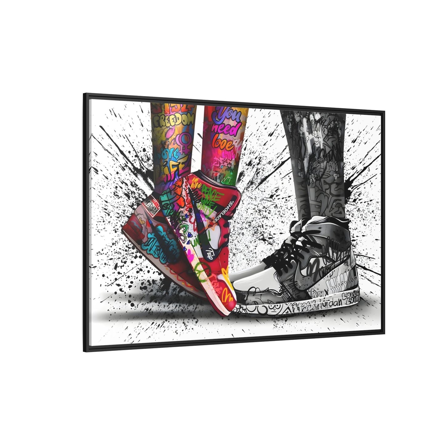 Graffiti Love in Shoes Framed Large Canvas Wall Hanging Art