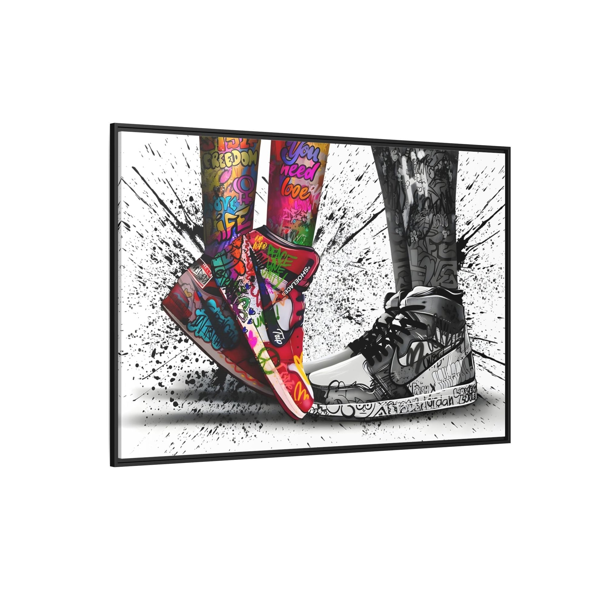 Graffiti Love in Shoes Framed Large Canvas Wall Hanging Art