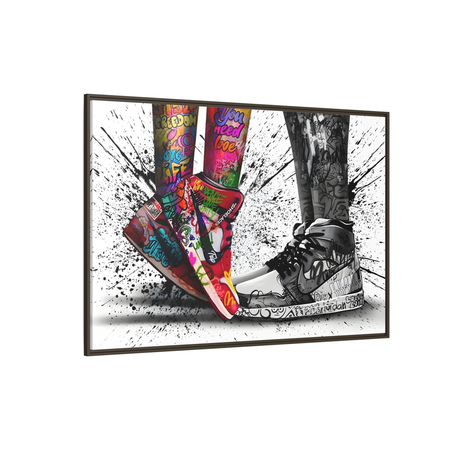 Graffiti Love in Shoes Framed Large Canvas Wall Hanging Art