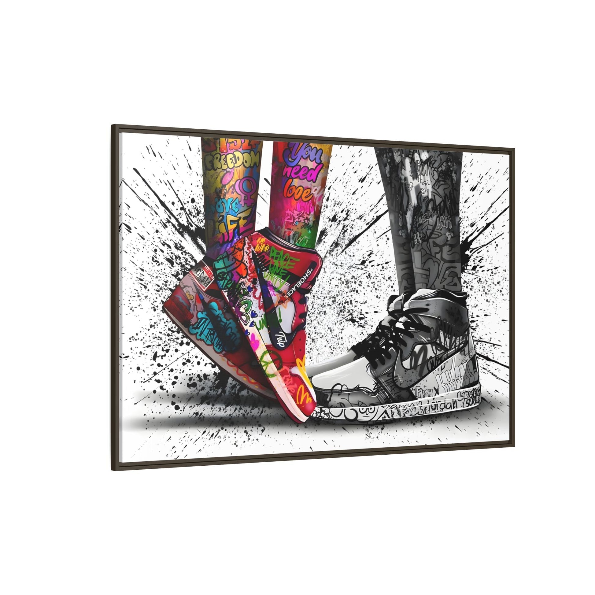 Graffiti Love in Shoes Framed Large Canvas Wall Hanging Art